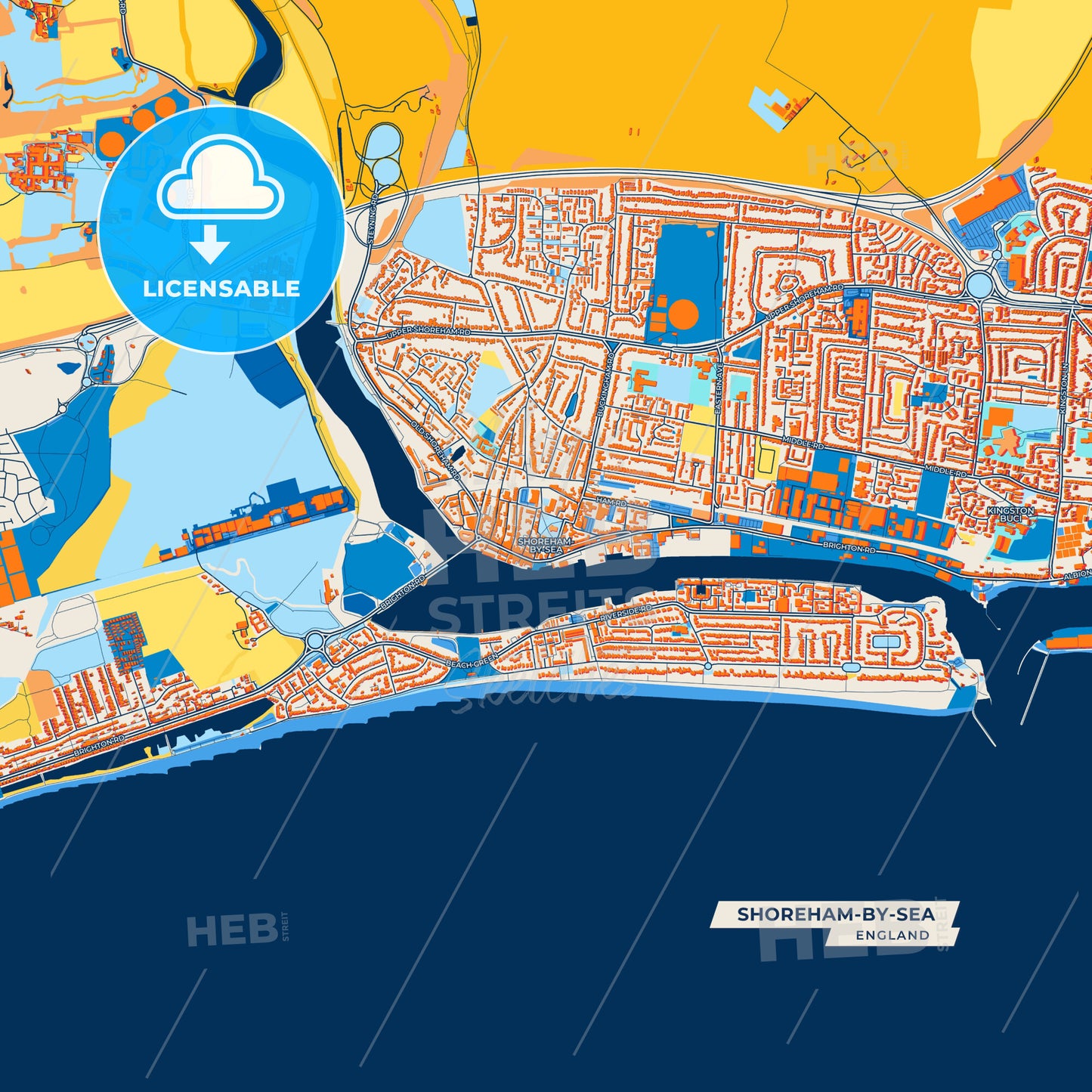 Canvas Print Template of Shoreham-by-Sea Street Map