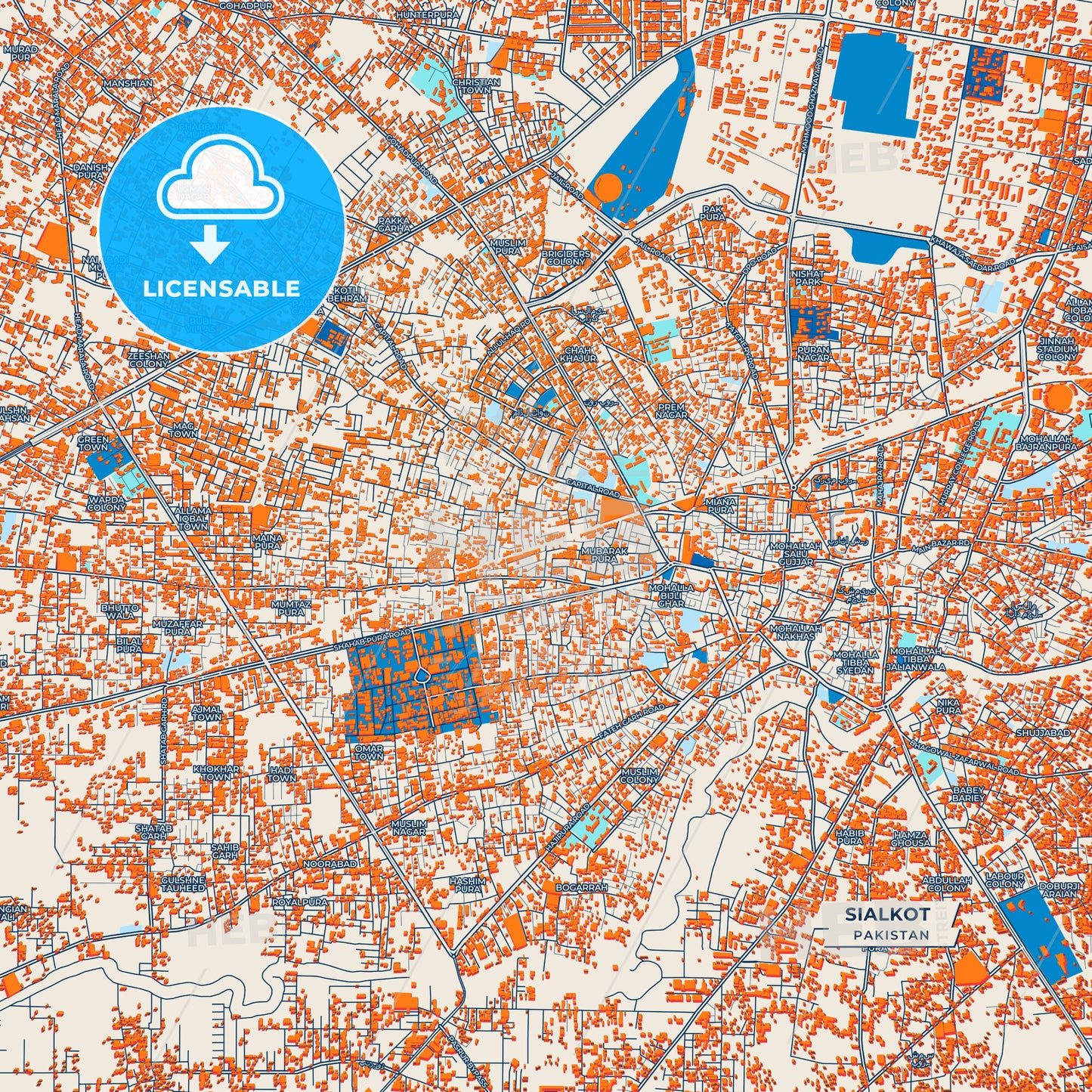 Canvas Print Template of Sialkot Street Map