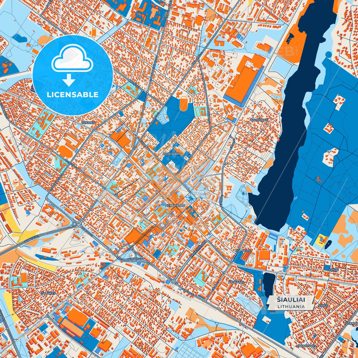 Canvas Print Template of Šiauliai Street Map