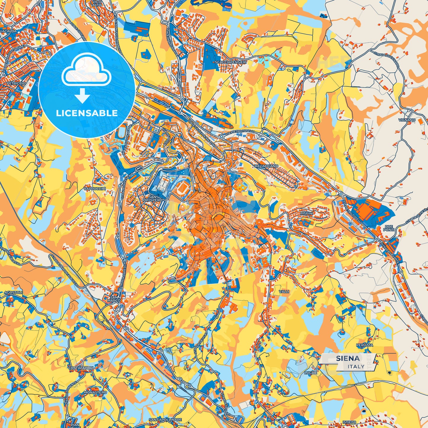 Canvas Print Template of Siena Street Map