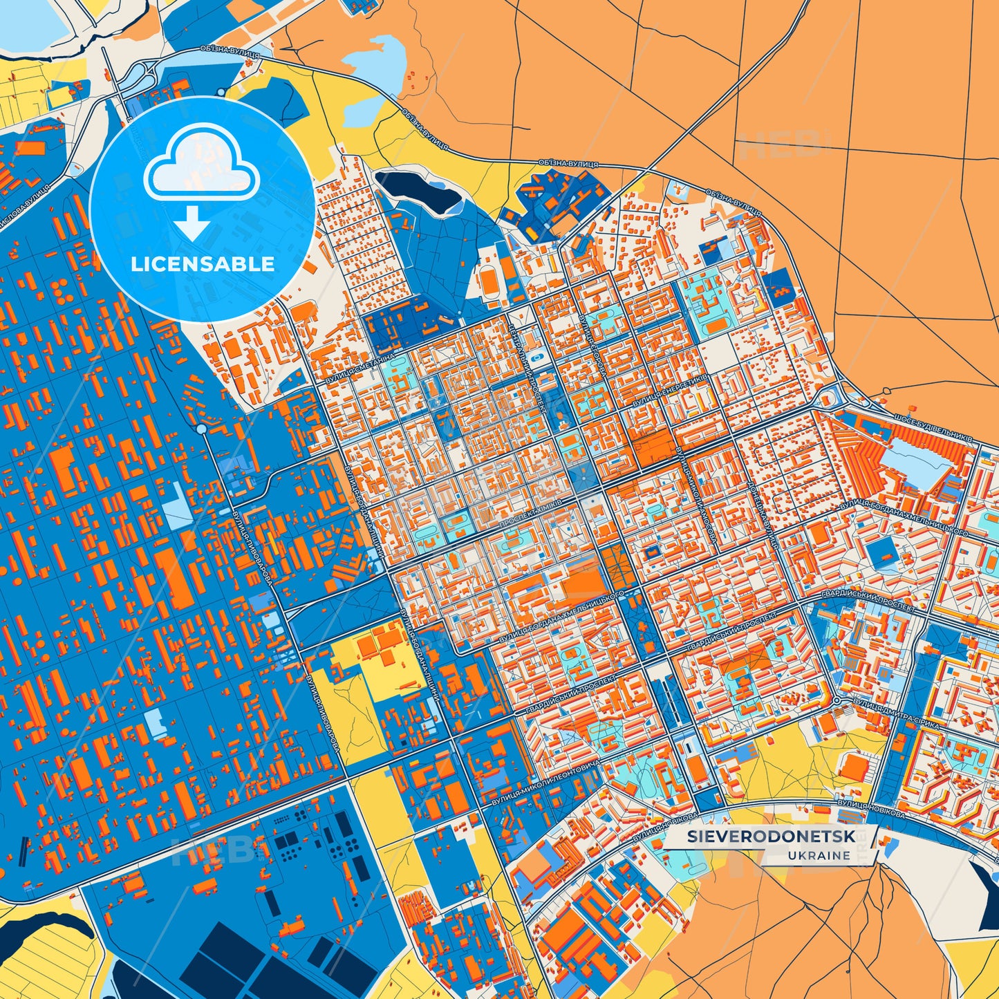 Canvas Print Template of Sieverodonetsk Street Map