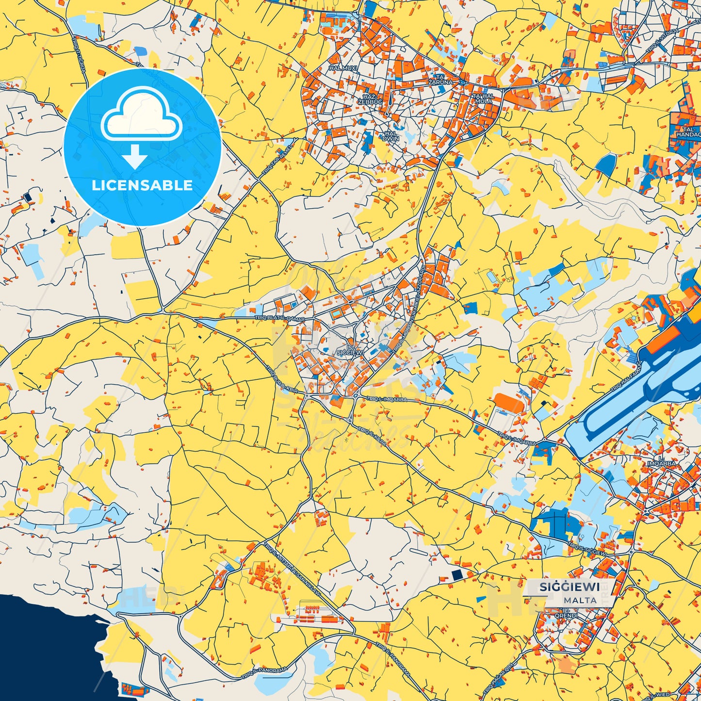 Canvas Print Template of Siġġiewi Street Map
