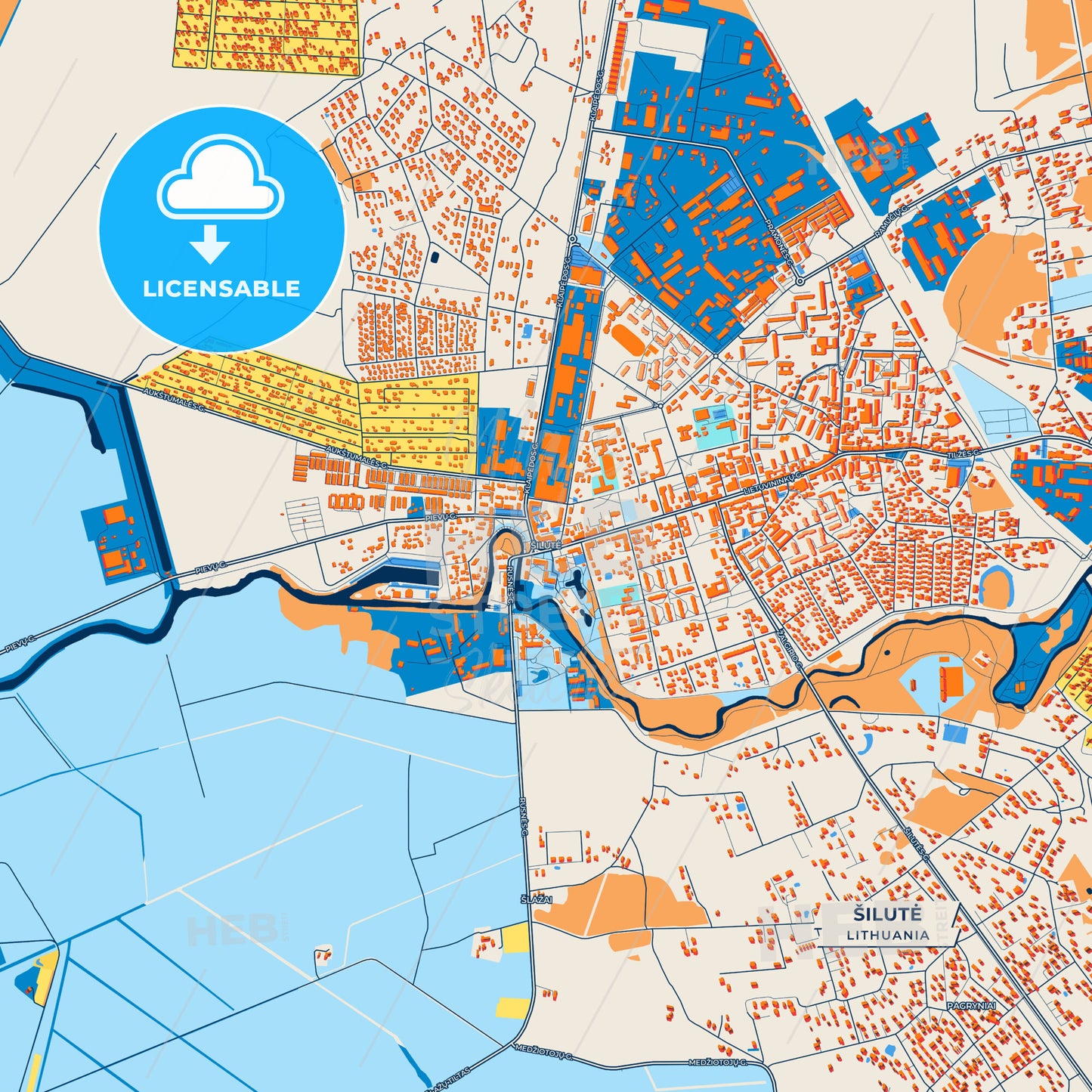 Canvas Print Template of Šilutė Street Map