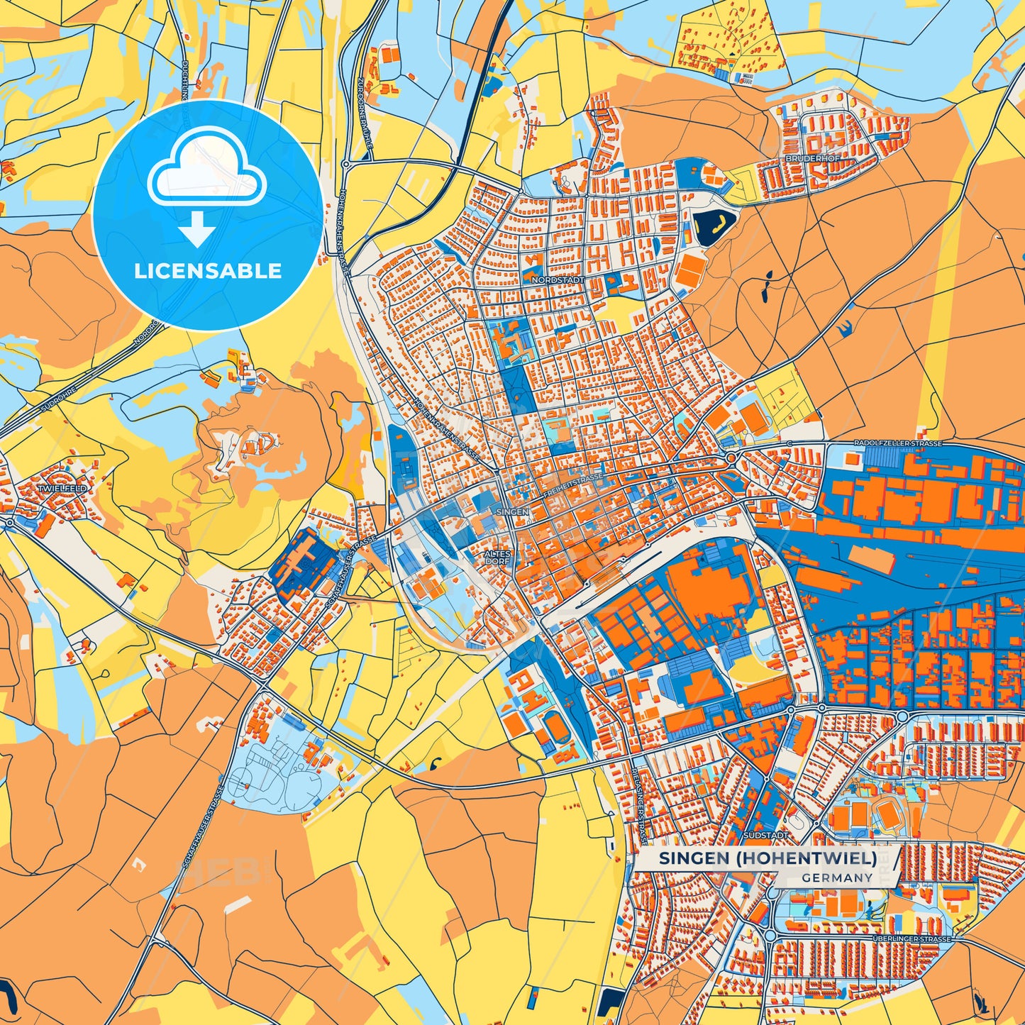 Canvas Print Template of Singen (Hohentwiel) Street Map
