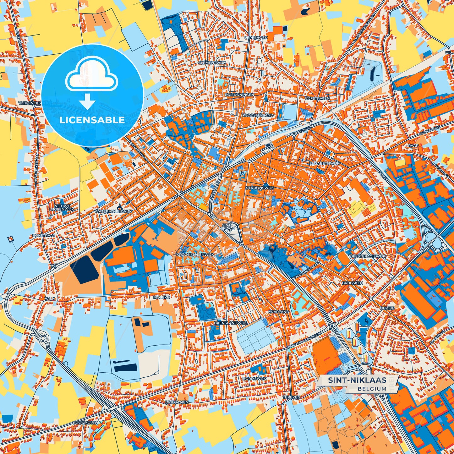 Canvas Print Template of Sint-Niklaas Street Map
