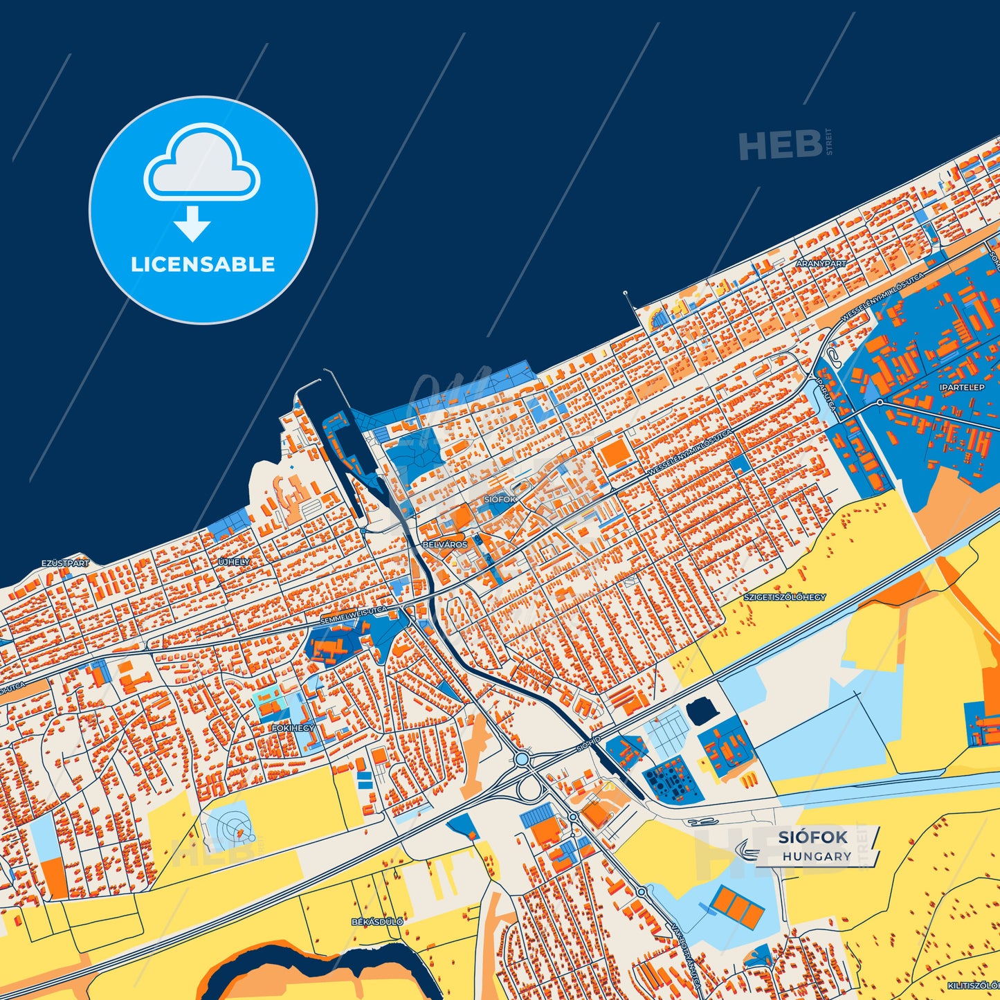 Canvas Print Template of Siófok Street Map