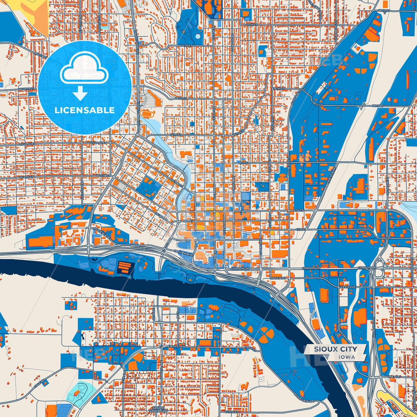 Canvas Print Template of Sioux City Street Map