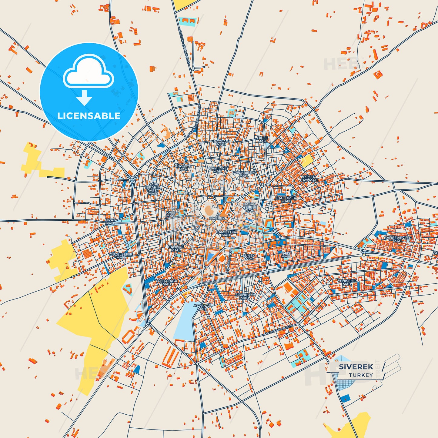 Canvas Print Template of Siverek Street Map