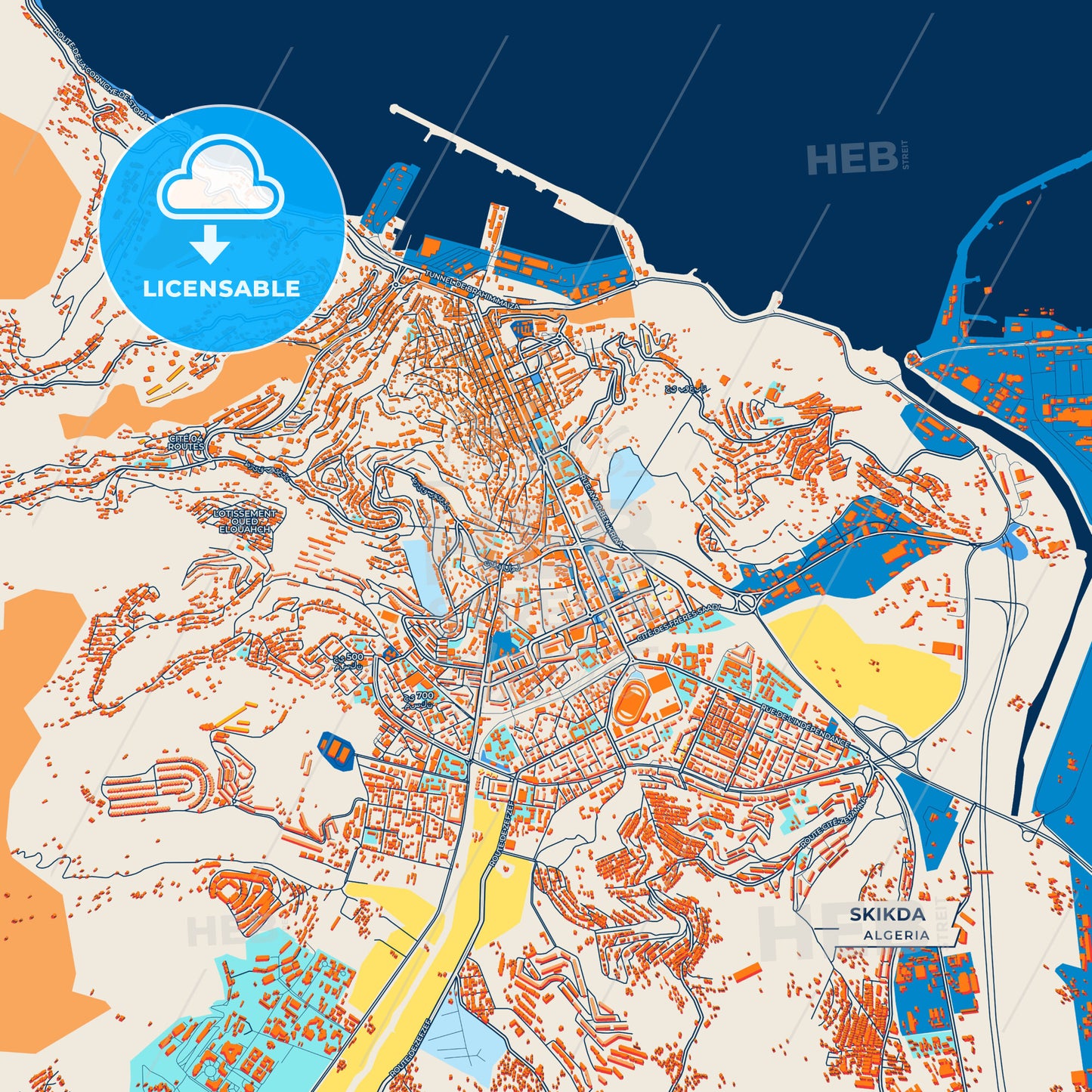 Canvas Print Template of Skikda Street Map