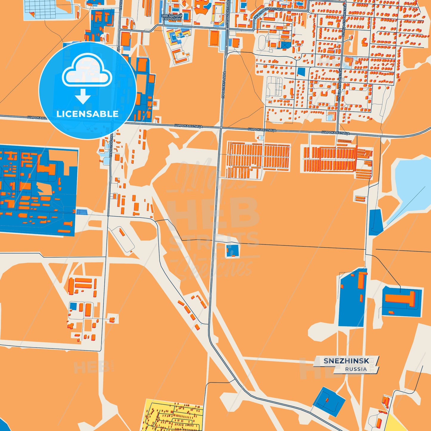 Canvas Print Template of Snezhinsk Street Map