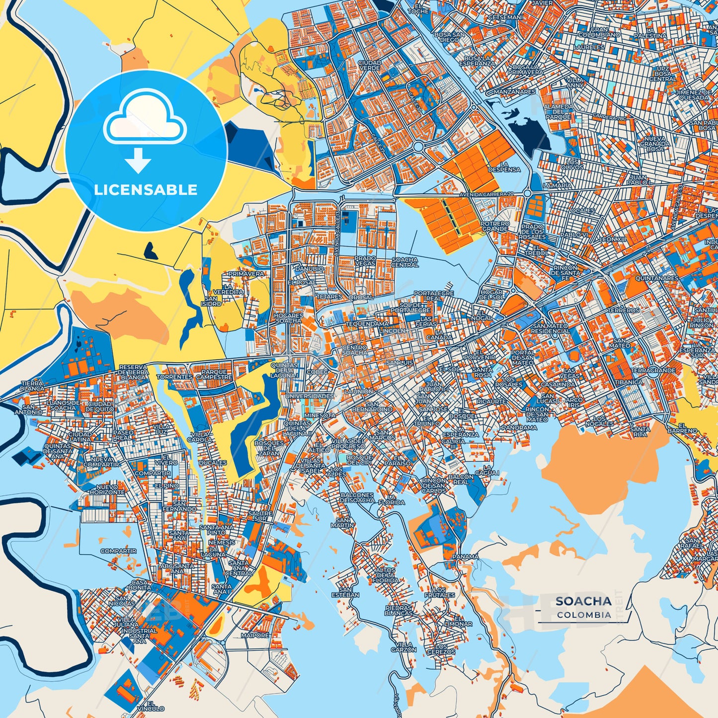 Canvas Print Template of Soacha Street Map
