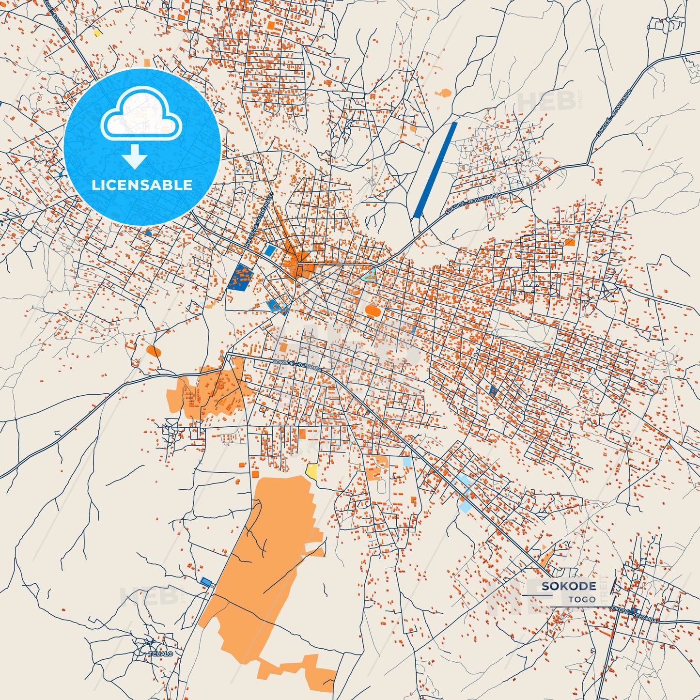 Canvas Print Template of Sokode Street Map