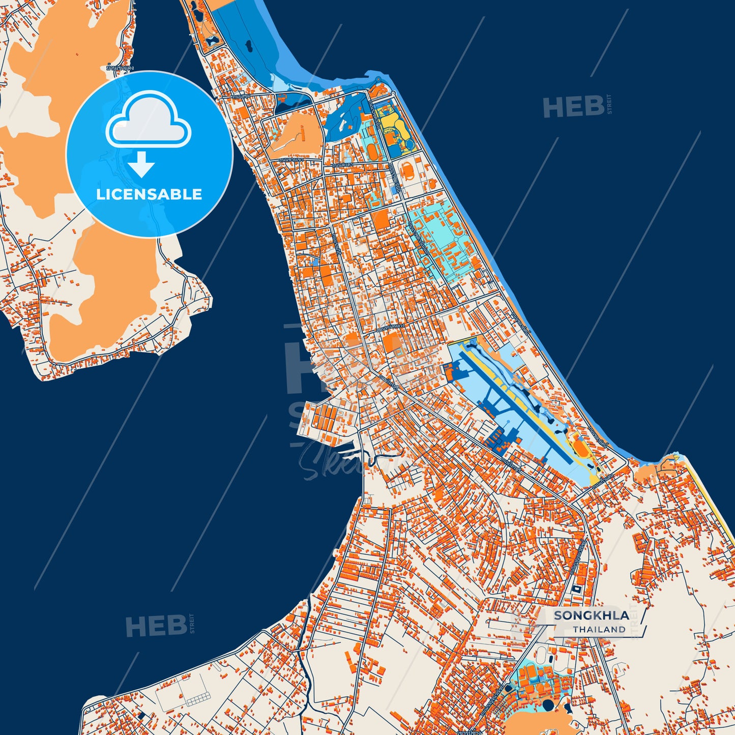Canvas Print Template of Songkhla Street Map
