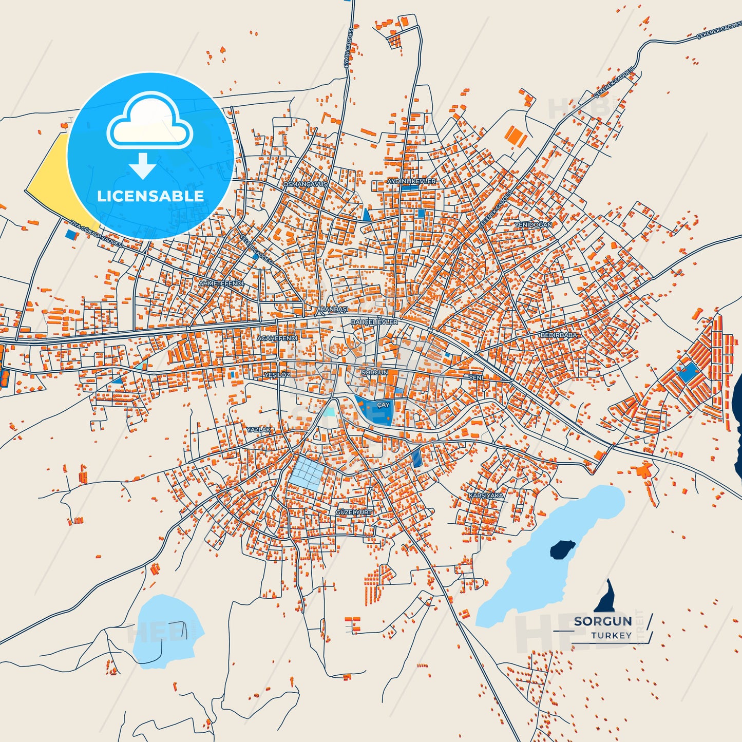 Canvas Print Template of Sorgun Street Map