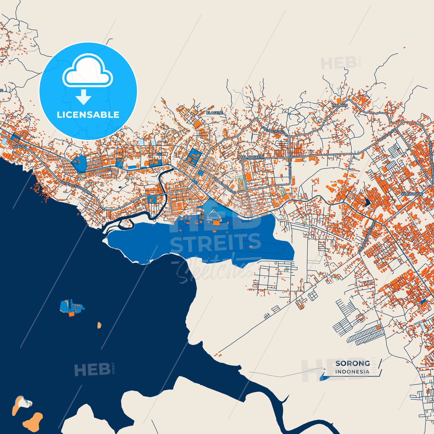 Canvas Print Template of Sorong Street Map