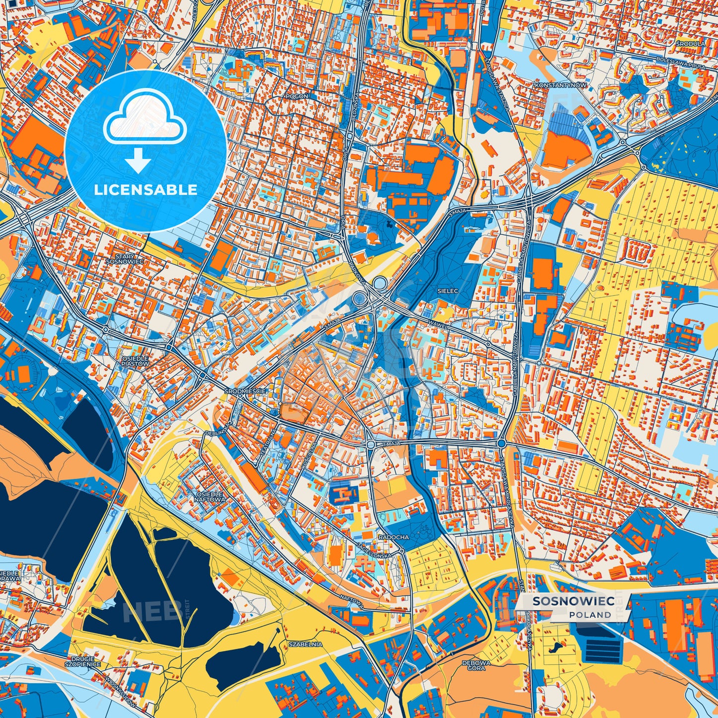 Canvas Print Template of Sosnowiec Street Map