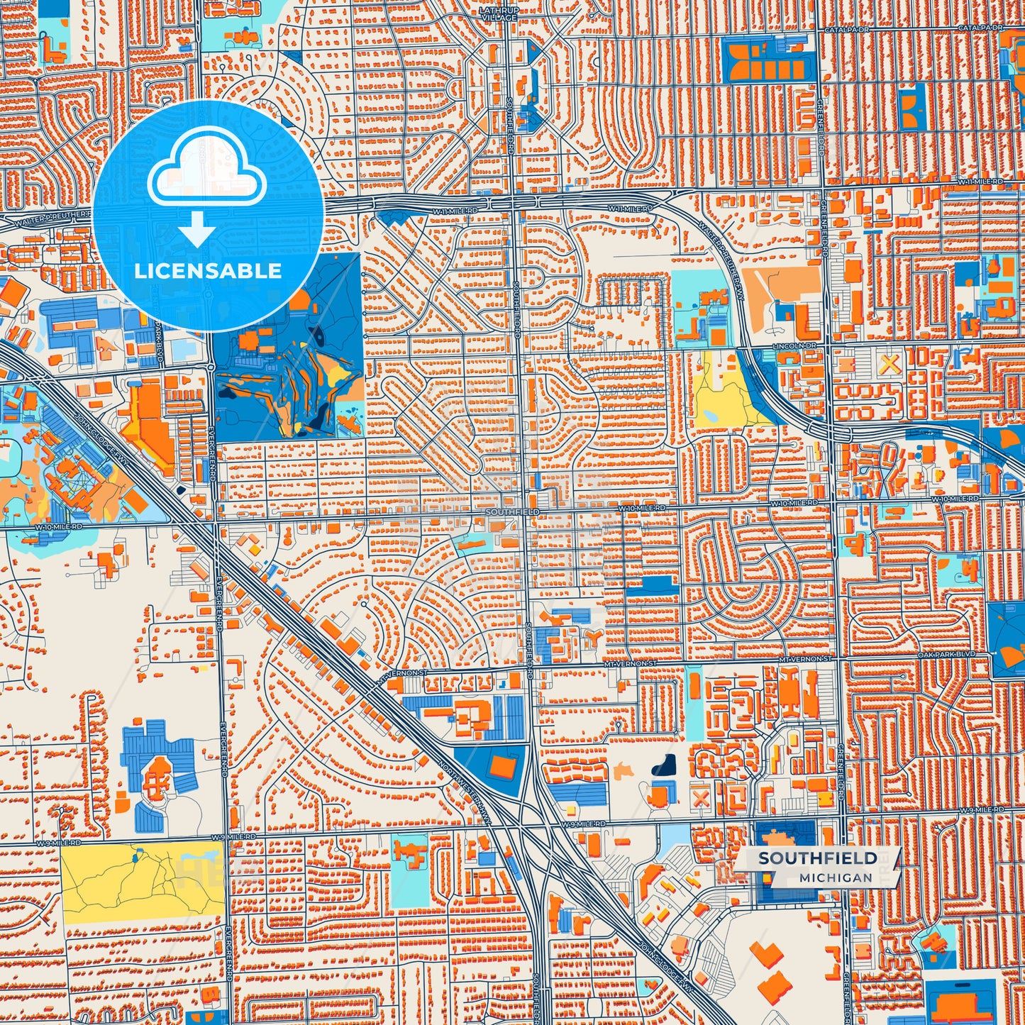 Canvas Print Template of Southfield Street Map