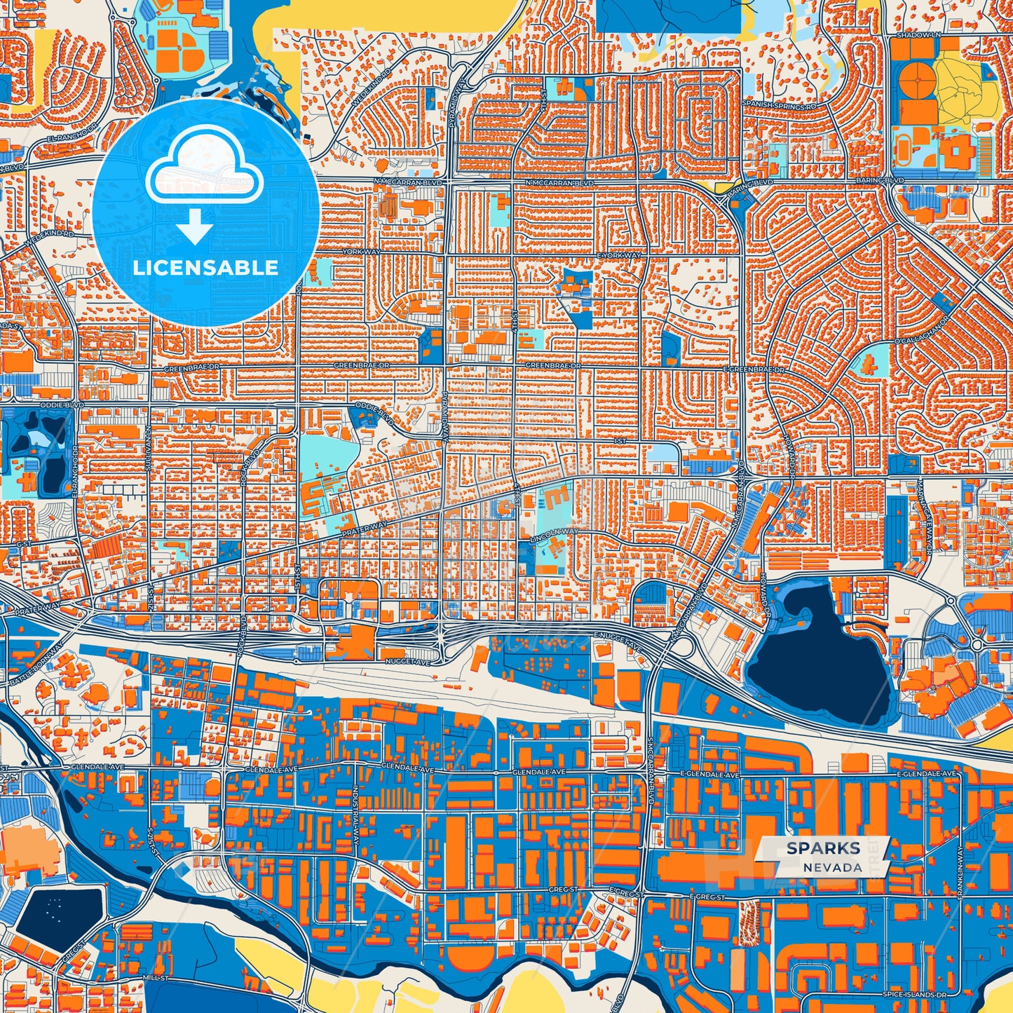 Canvas Print Template of Sparks Street Map