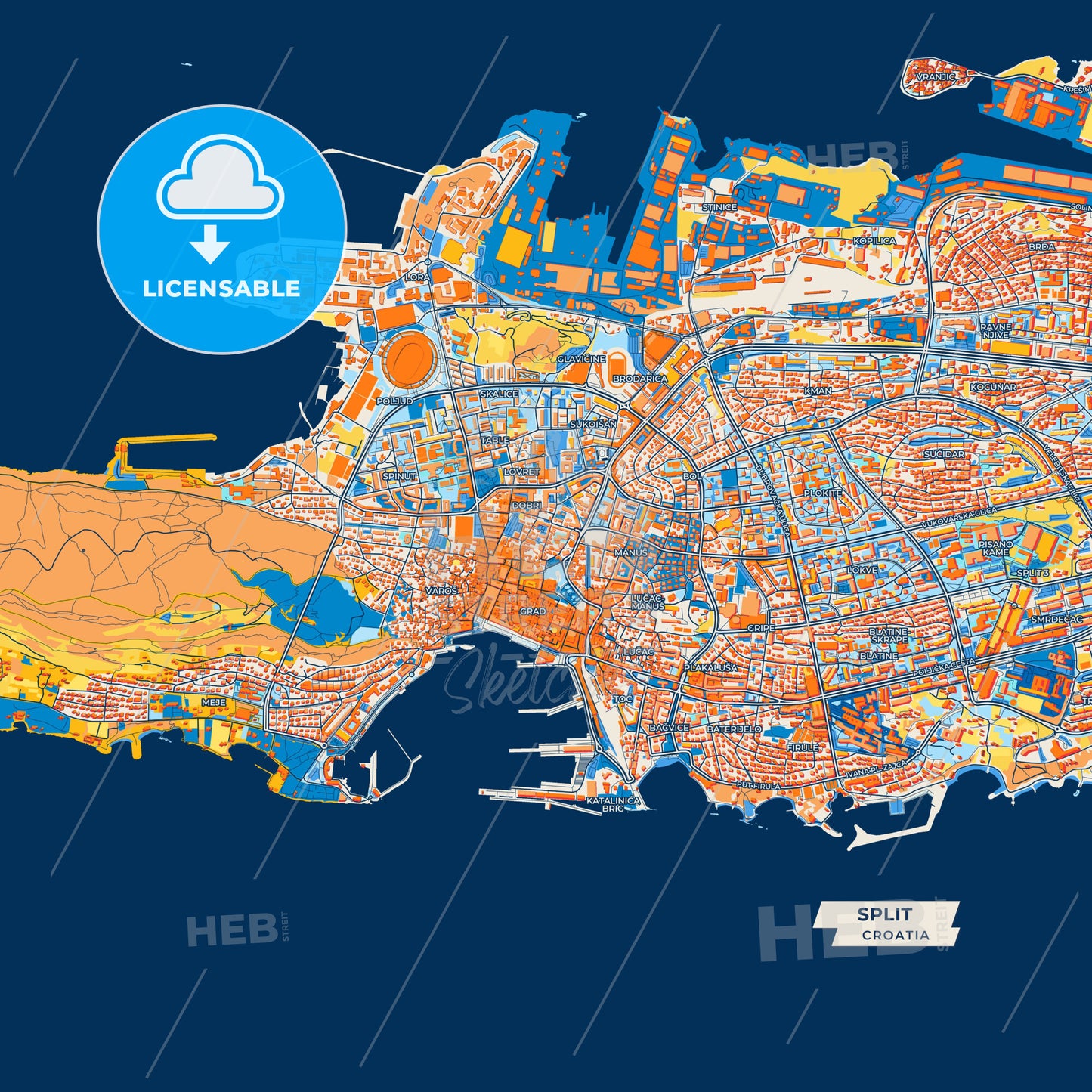 Canvas Print Template of Split Street Map