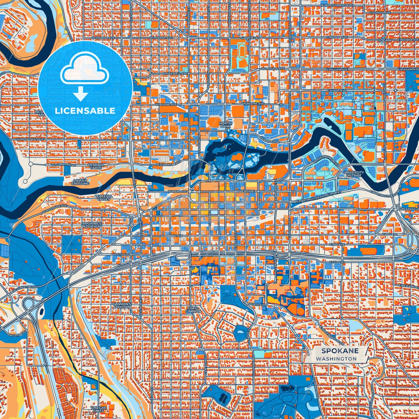 Canvas Print Template of Spokane Street Map