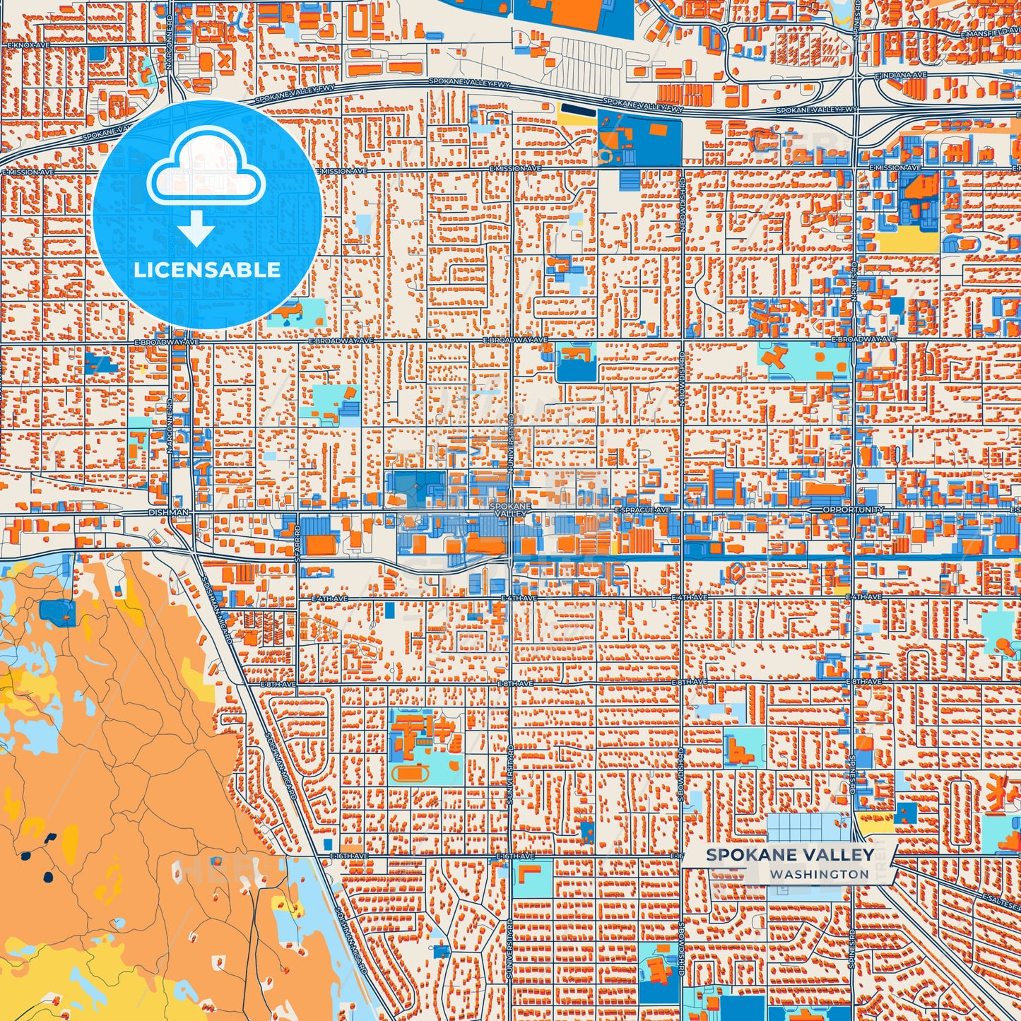 Canvas Print Template of Spokane Valley Street Map