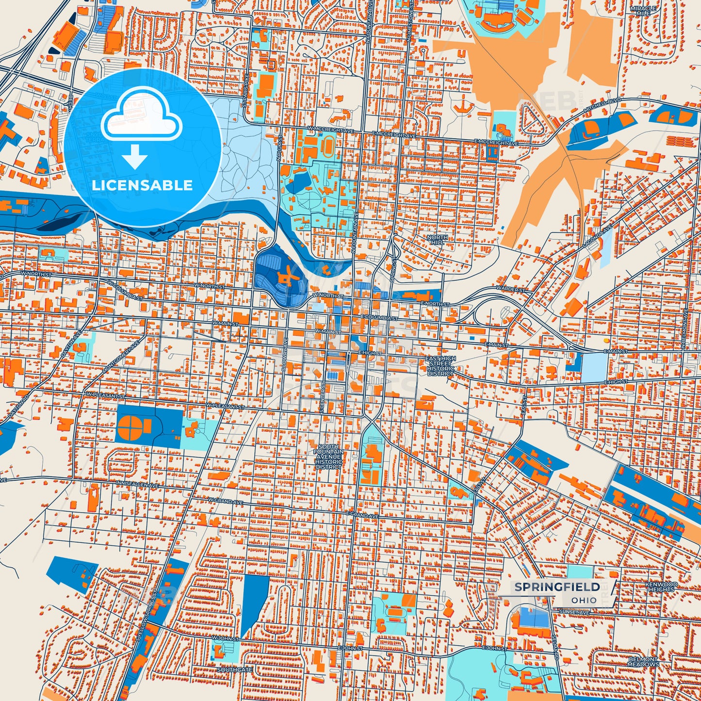 Canvas Print Template of Springfield Street Map