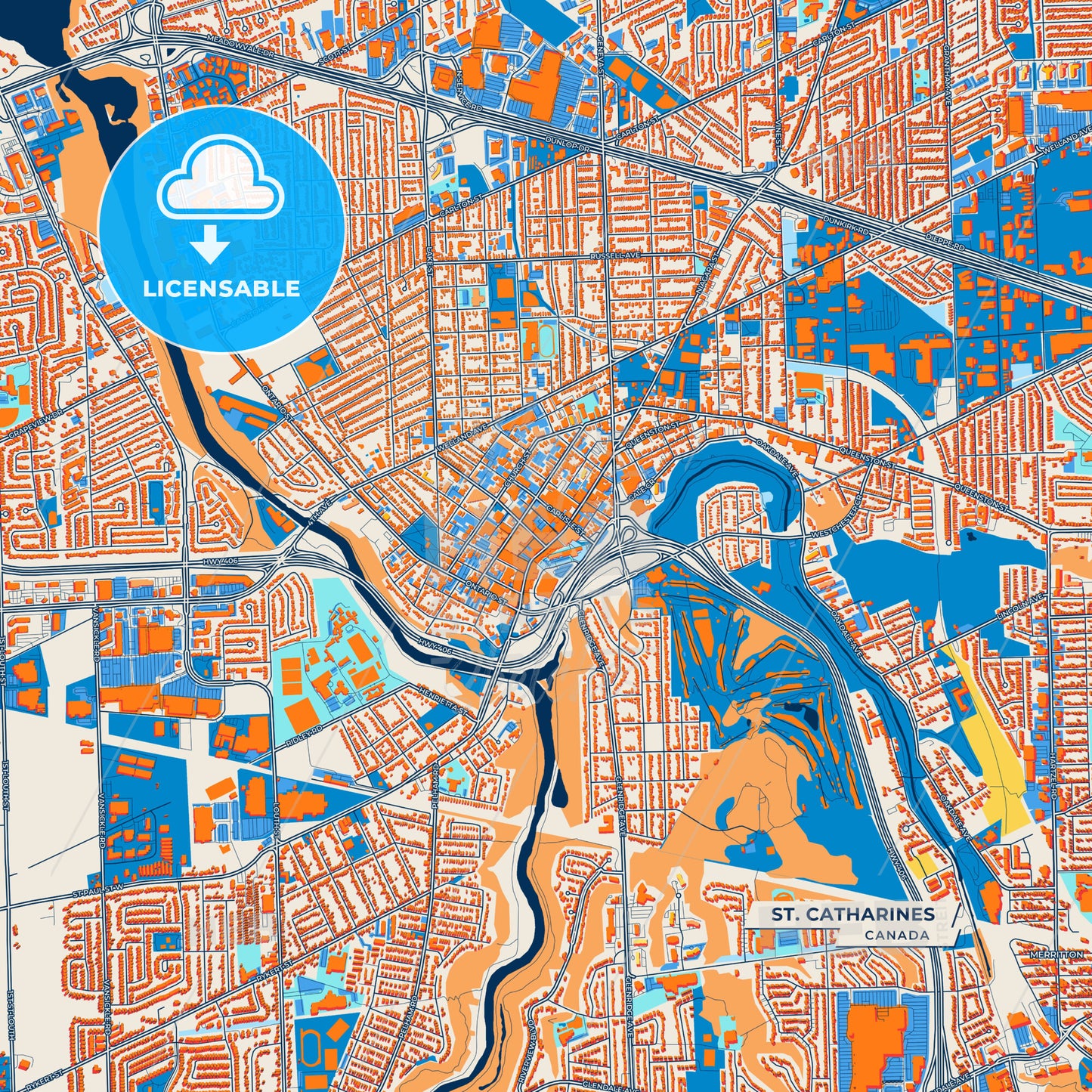 Canvas Print Template of St. Catharines Street Map