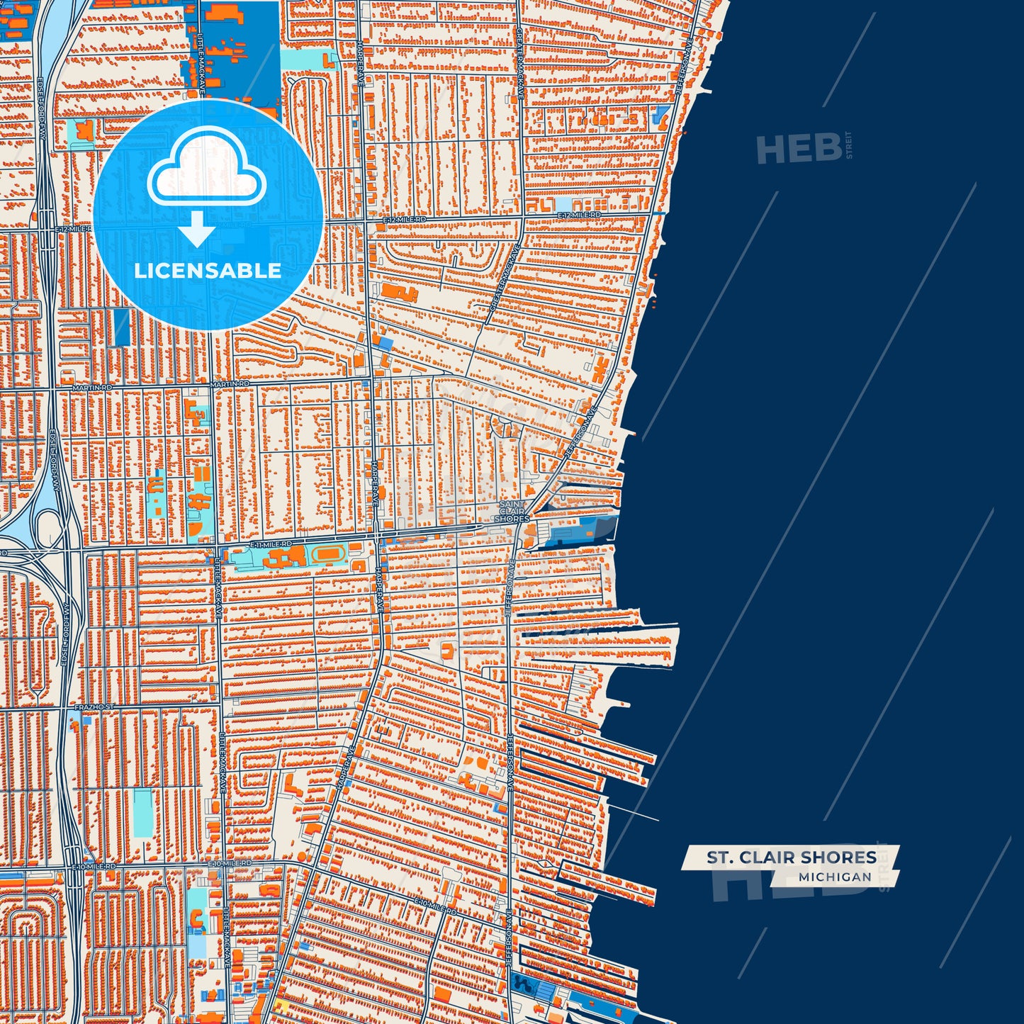 Canvas Print Template of St. Clair Shores Street Map