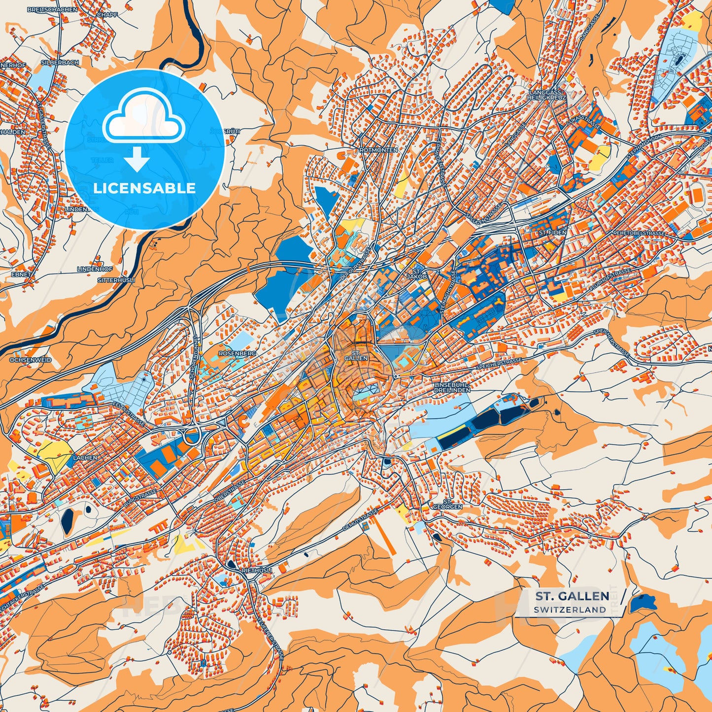 Canvas Print Template of St. Gallen Street Map