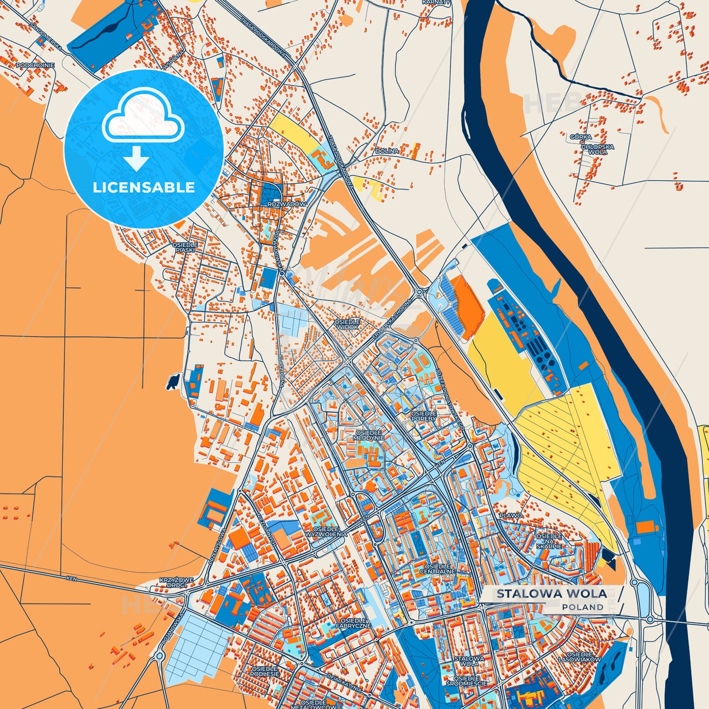 Canvas Print Template of Stalowa Wola Street Map