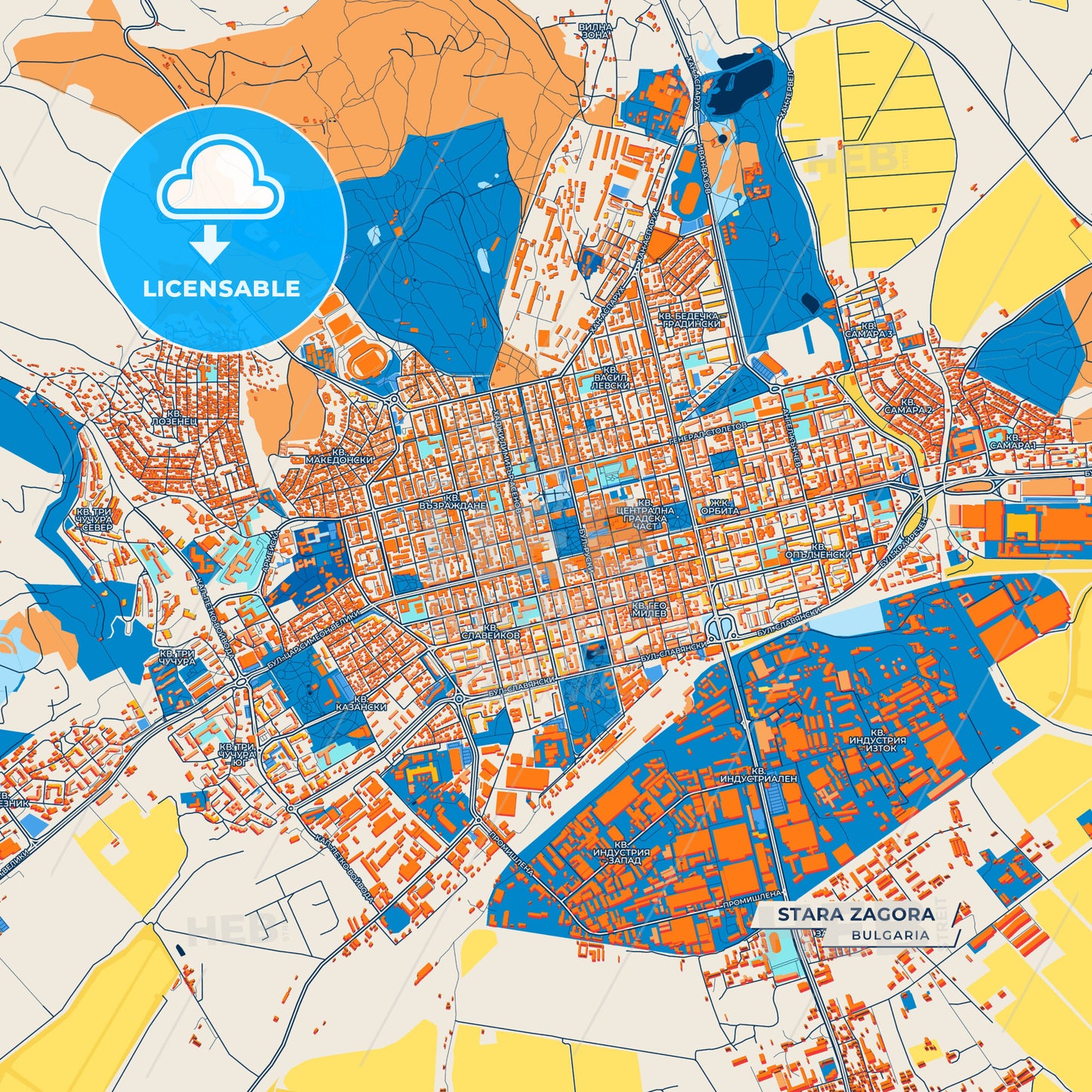 Canvas Print Template of Stara Zagora Street Map