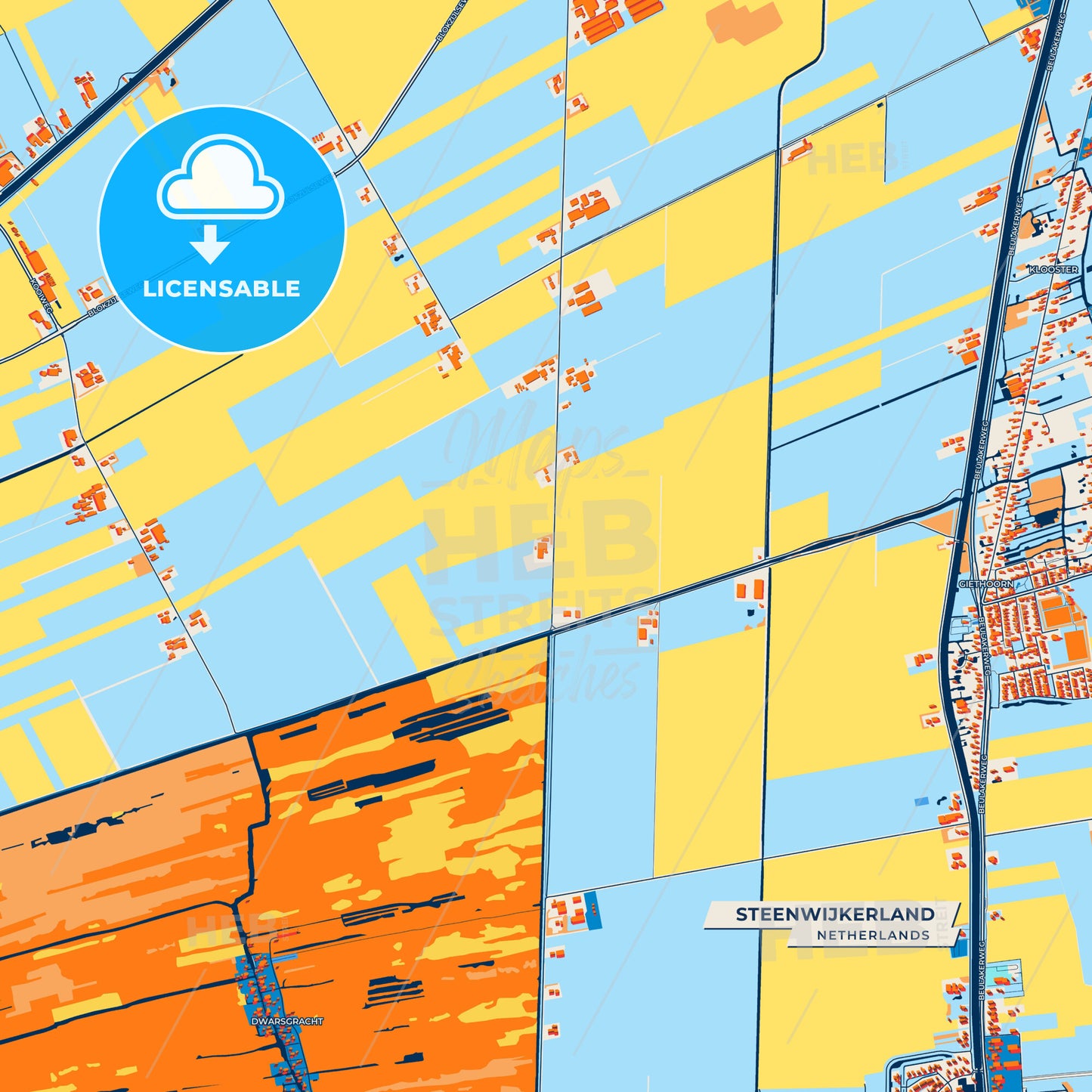 Canvas Print Template of Steenwijkerland Street Map