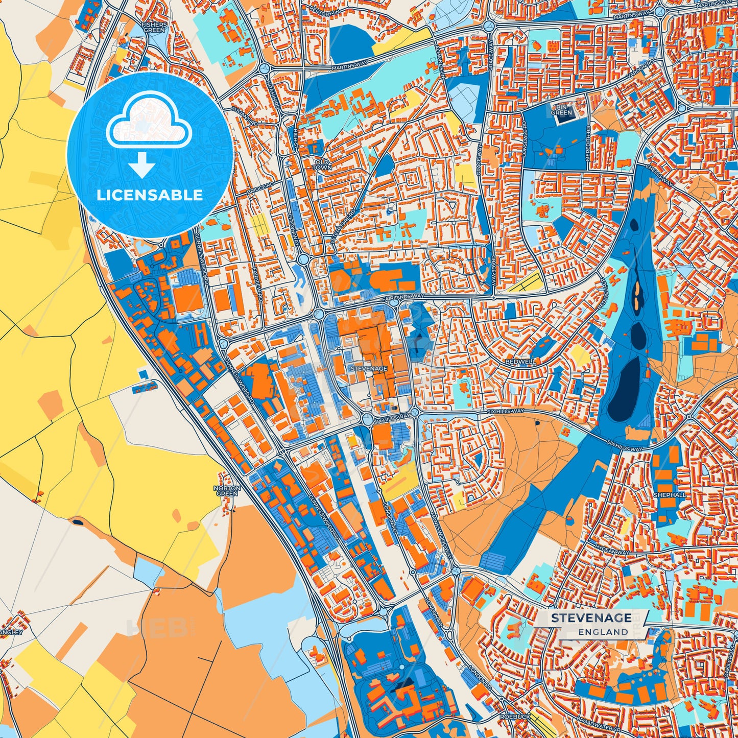 Canvas Print Template of Stevenage Street Map