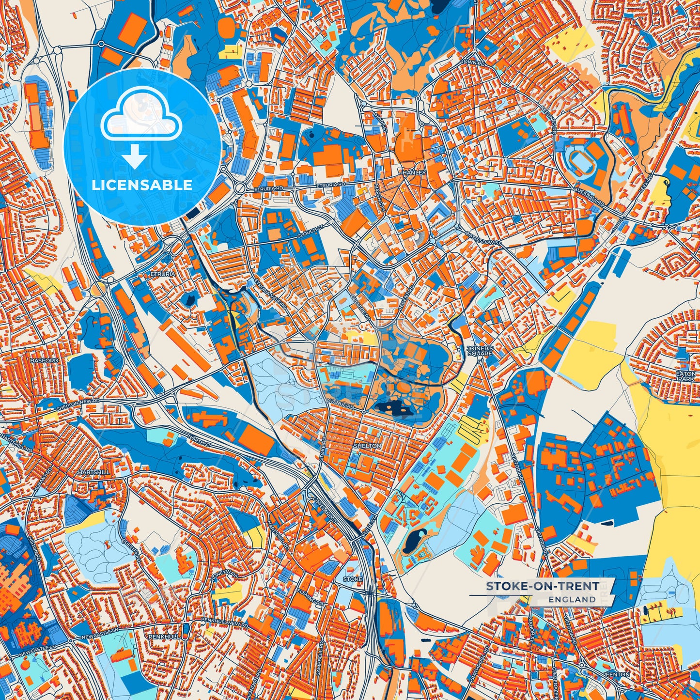 Canvas Print Template of Stoke-on-Trent Street Map