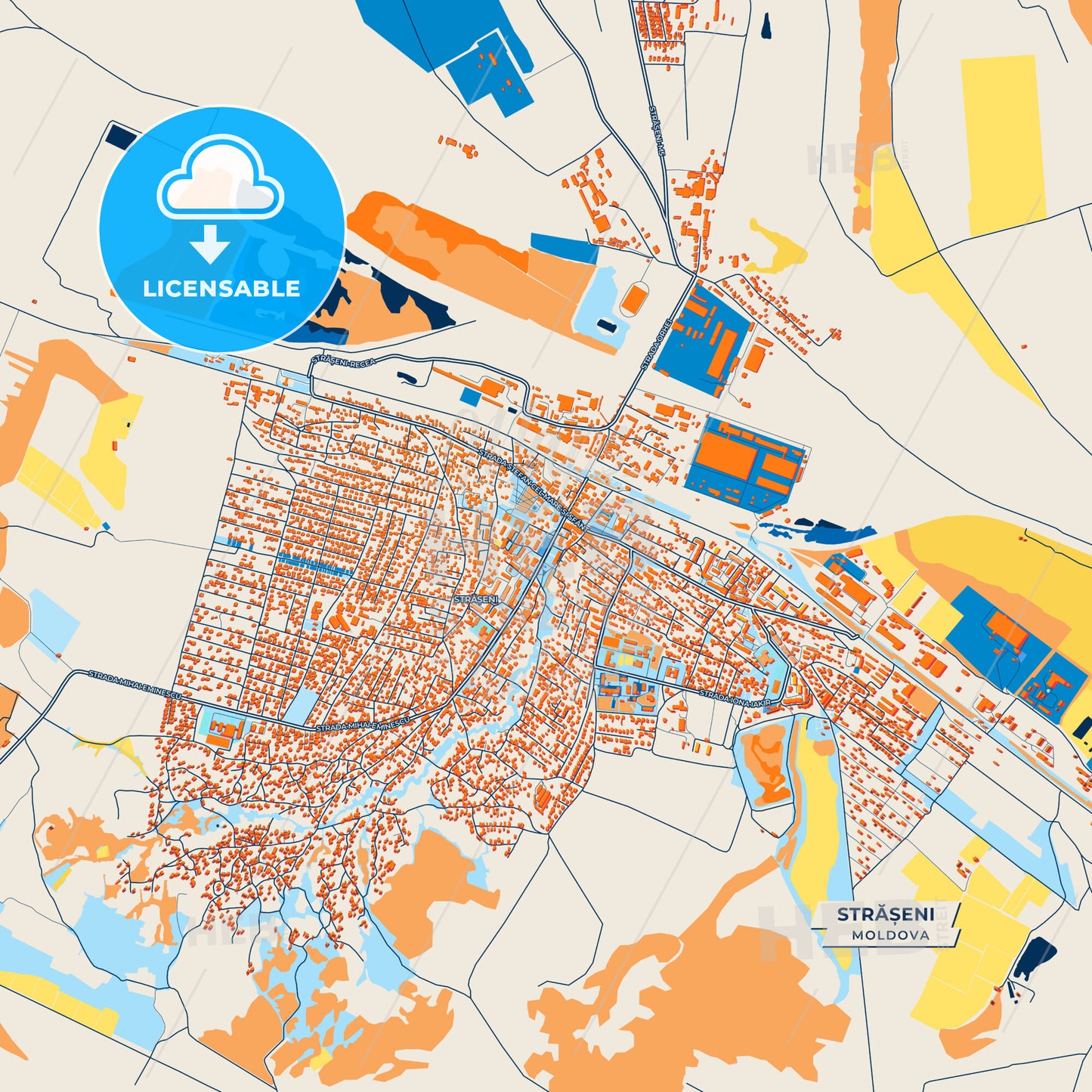 Canvas Print Template of Strășeni Street Map
