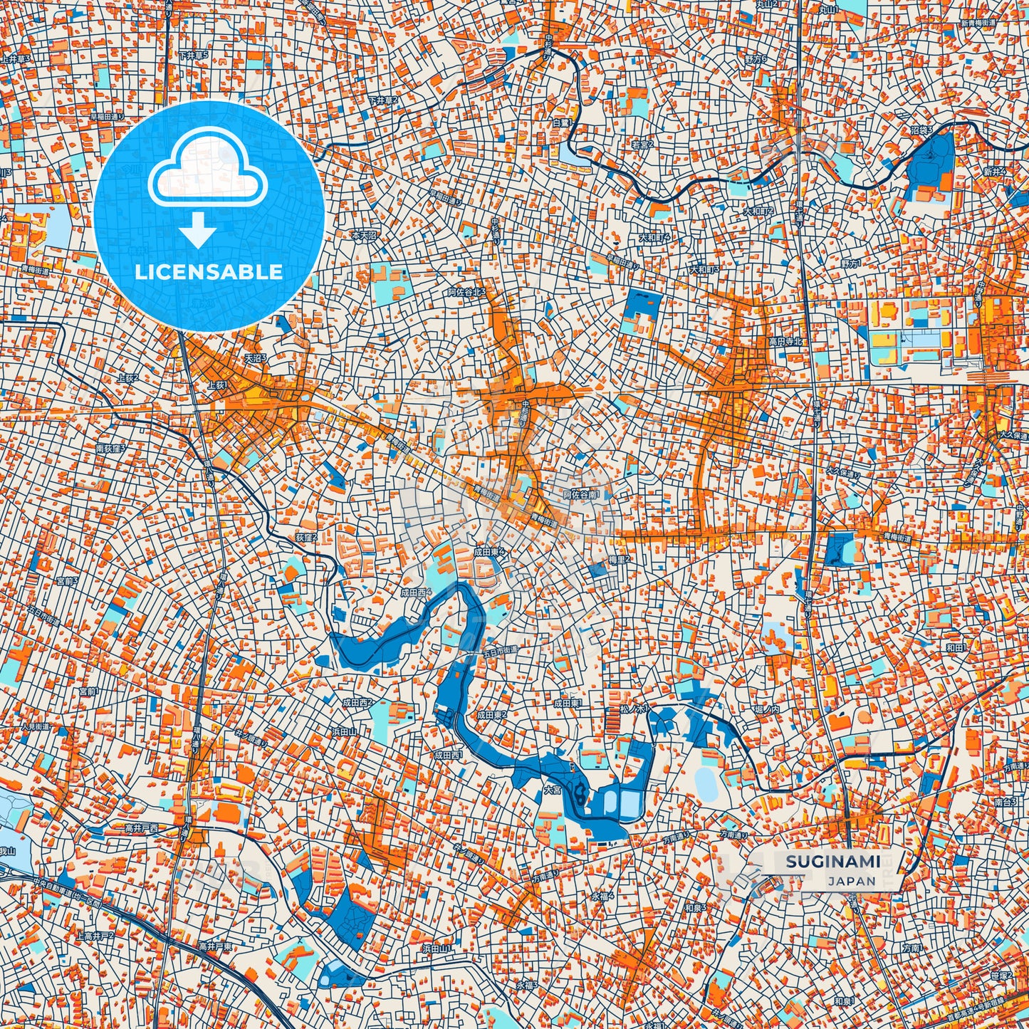 Canvas Print Template of Suginami Street Map