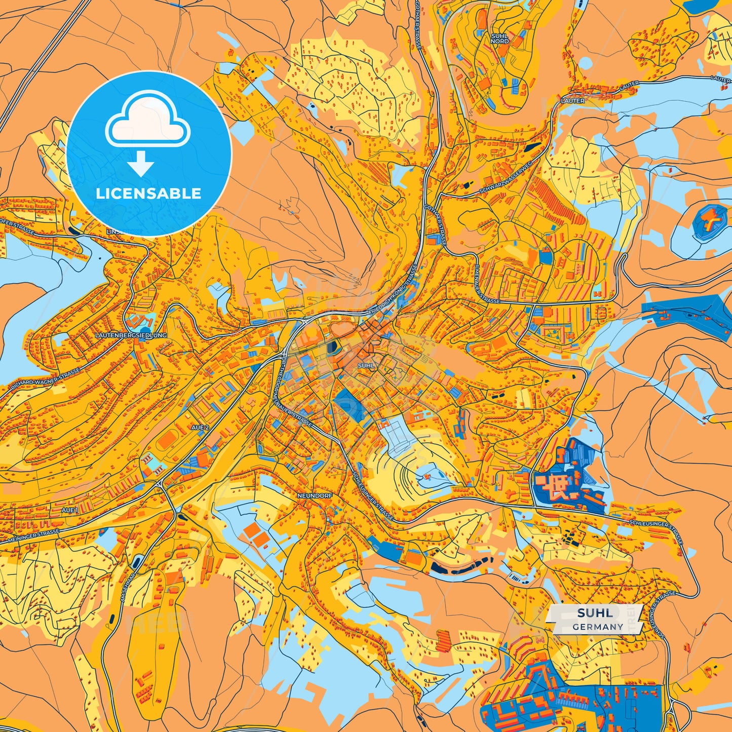 Canvas Print Template of Suhl Street Map