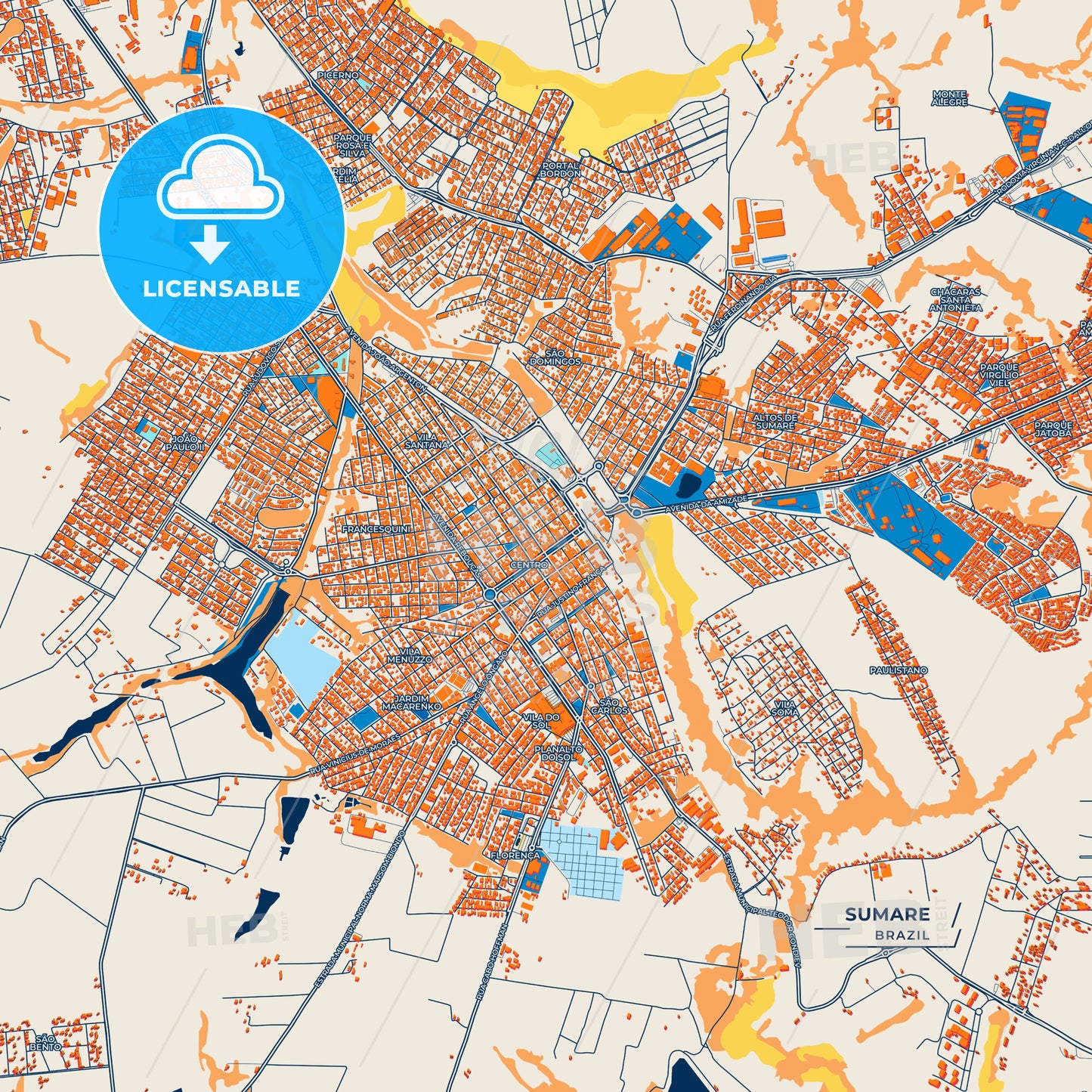 Canvas Print Template of Sumare Street Map