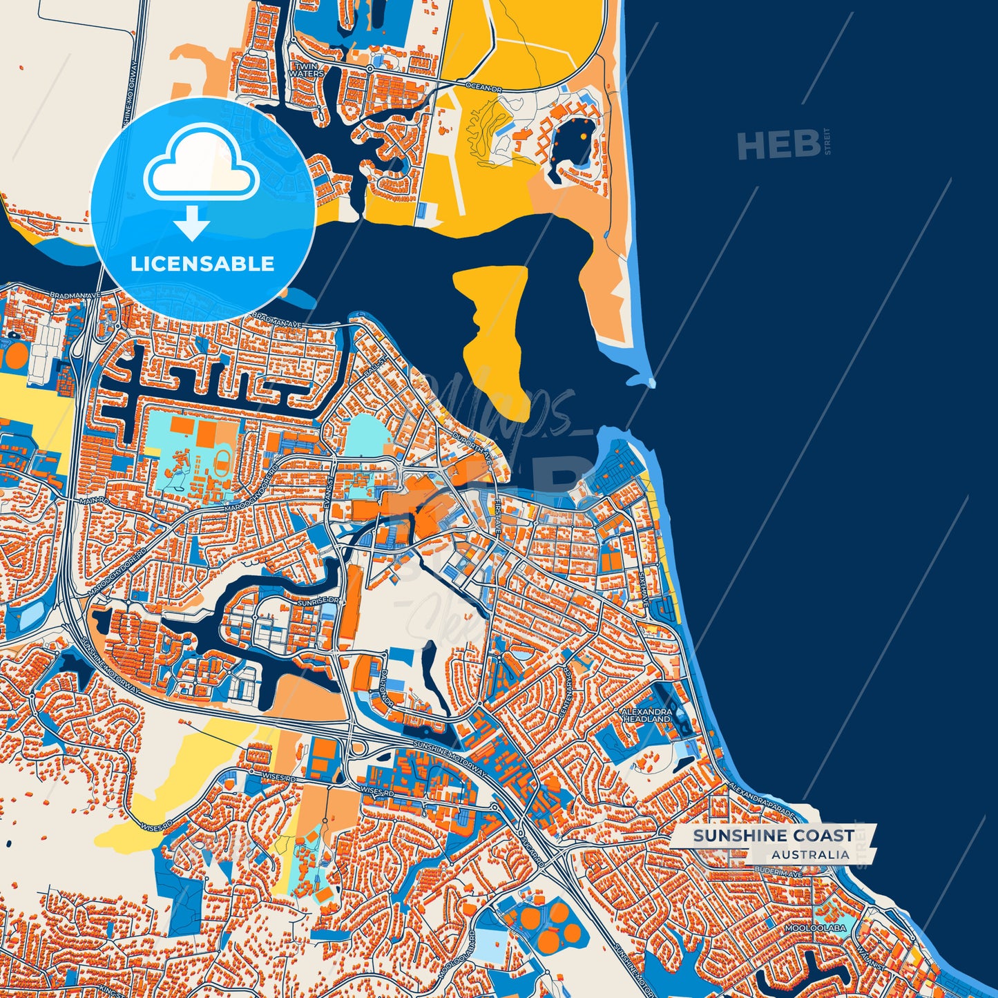 Canvas Print Template of Sunshine Coast Street Map