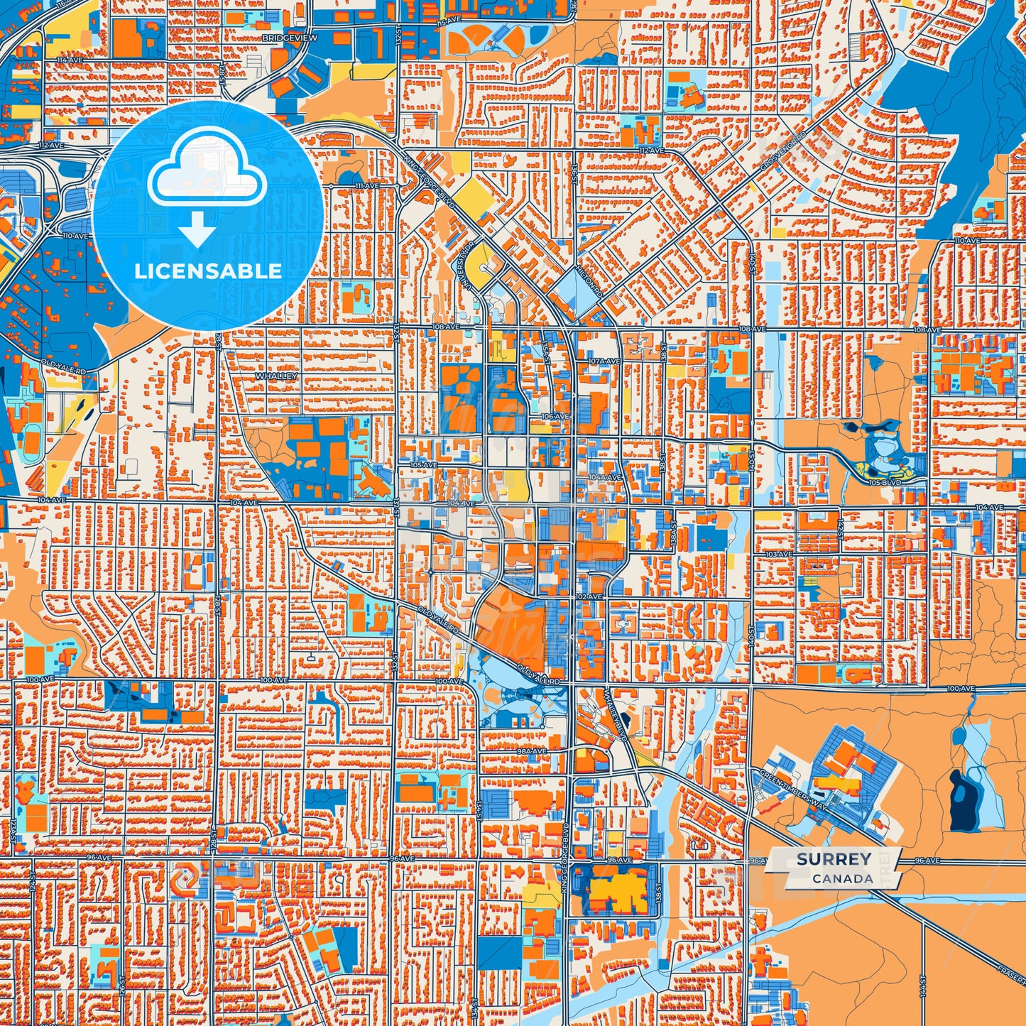 Canvas Print Template of Surrey Street Map