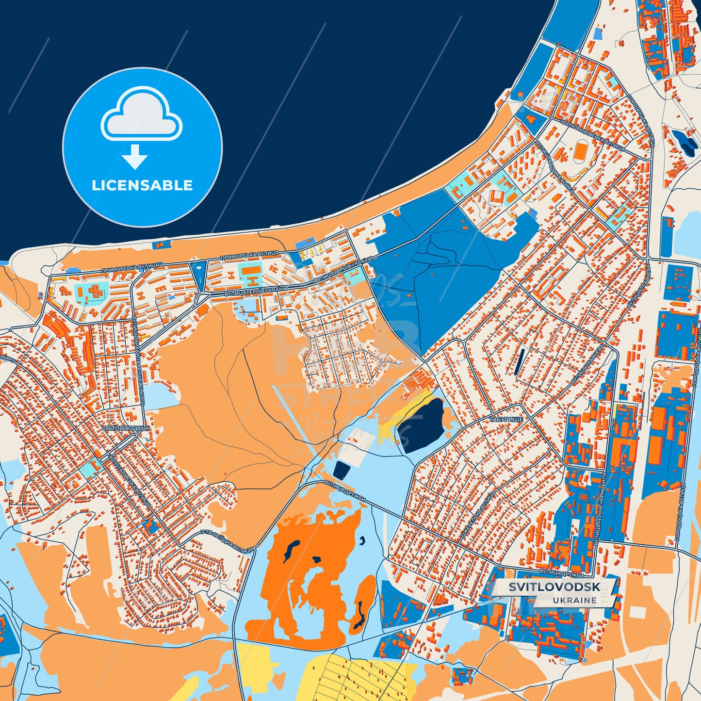 Canvas Print Template of Svitlovodsk Street Map