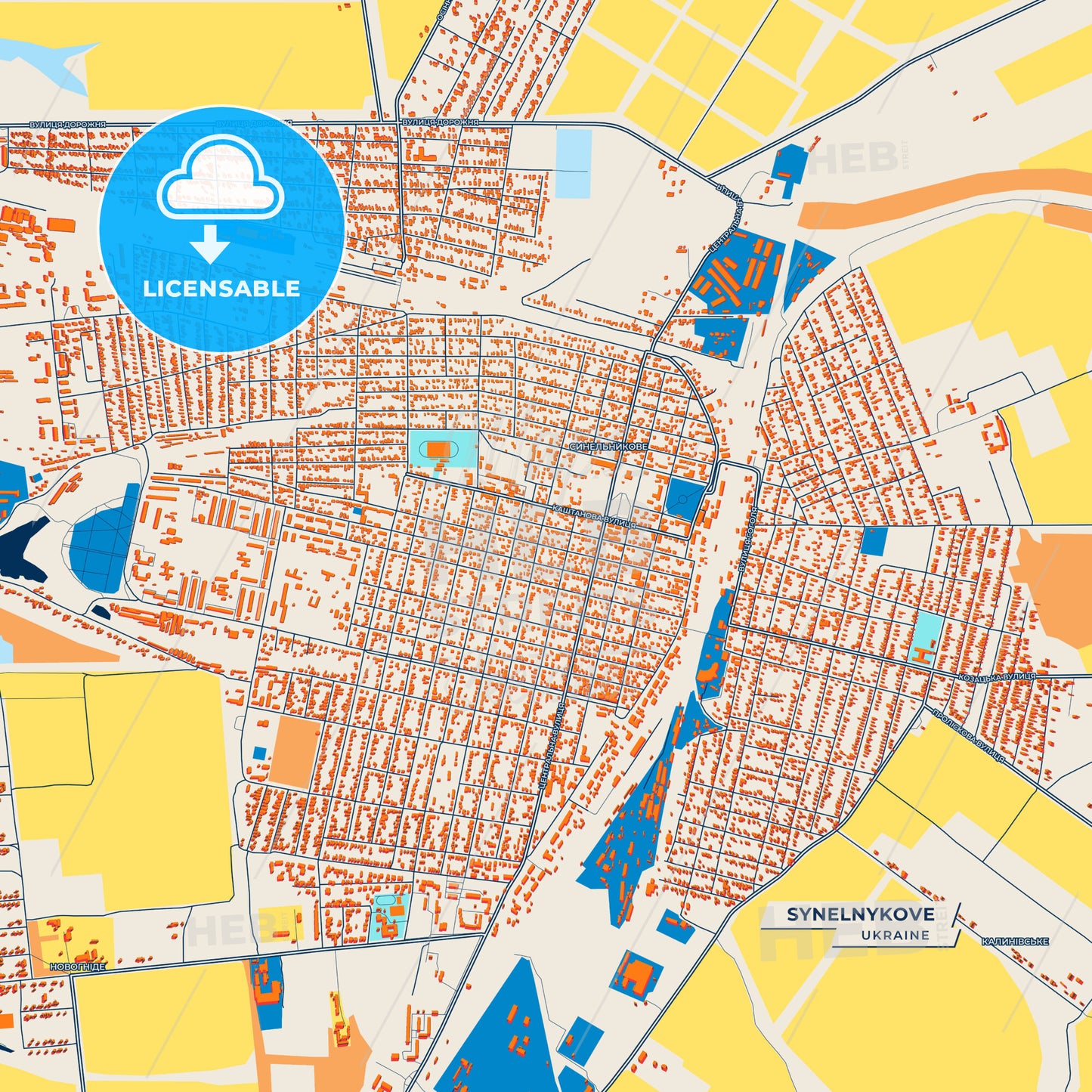Canvas Print Template of Synelnykove Street Map