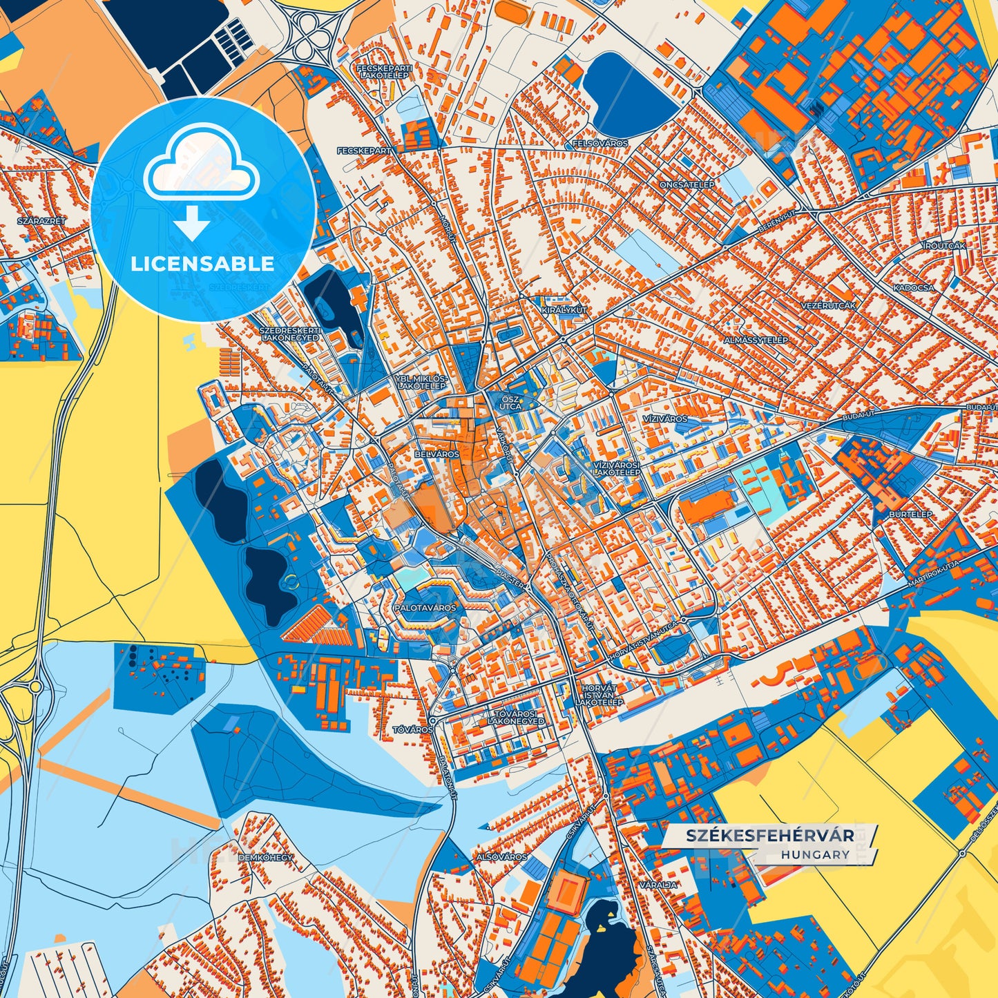 Canvas Print Template of Székesfehérvár Street Map