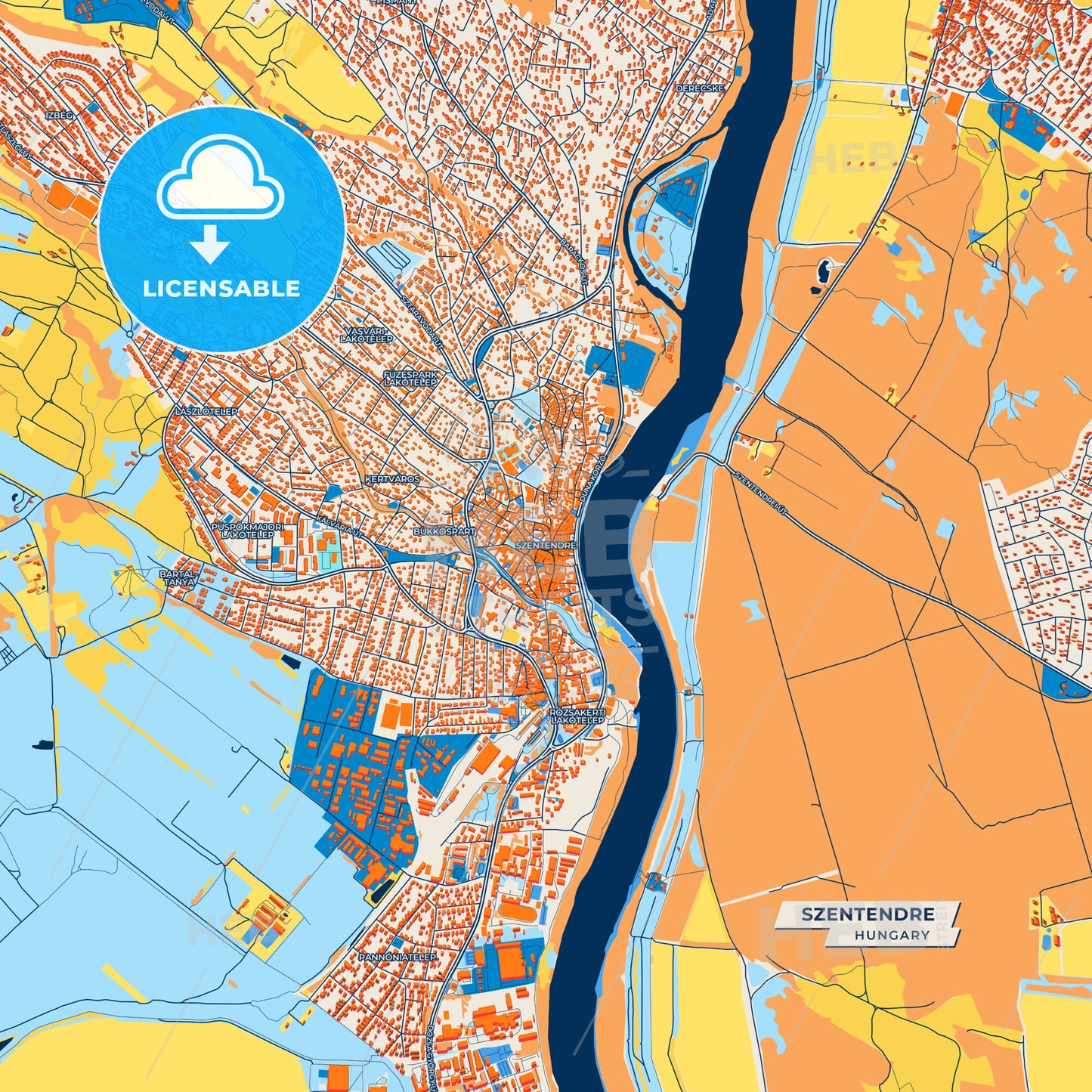 Canvas Print Template of Szentendre Street Map