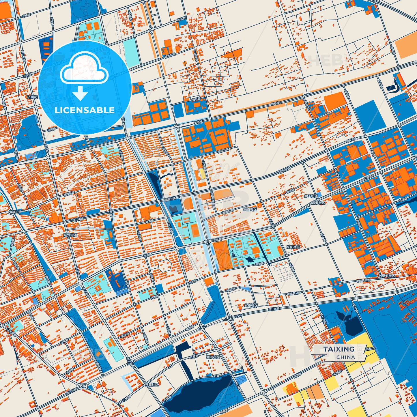 Canvas Print Template of Taixing Street Map