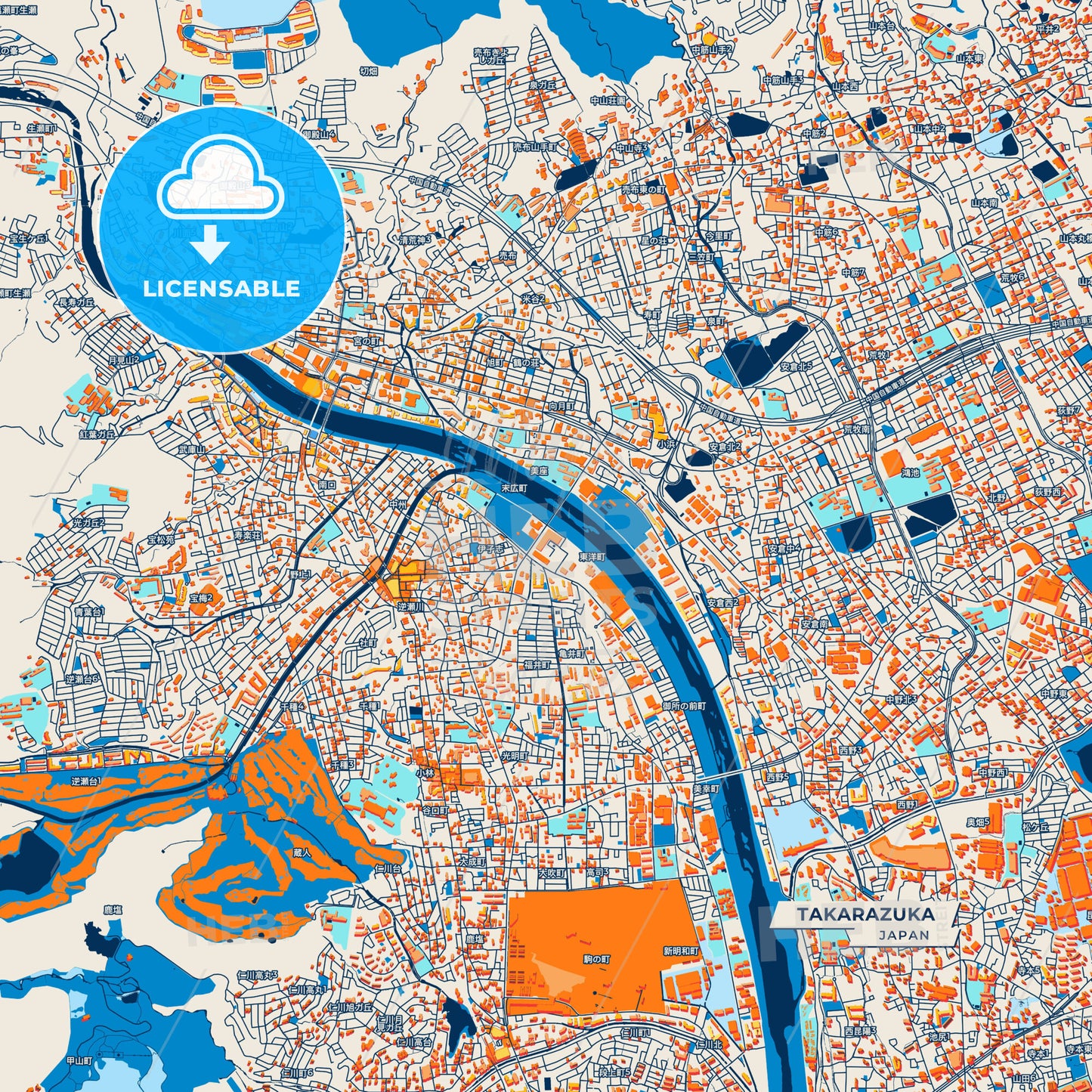Canvas Print Template of Takarazuka Street Map