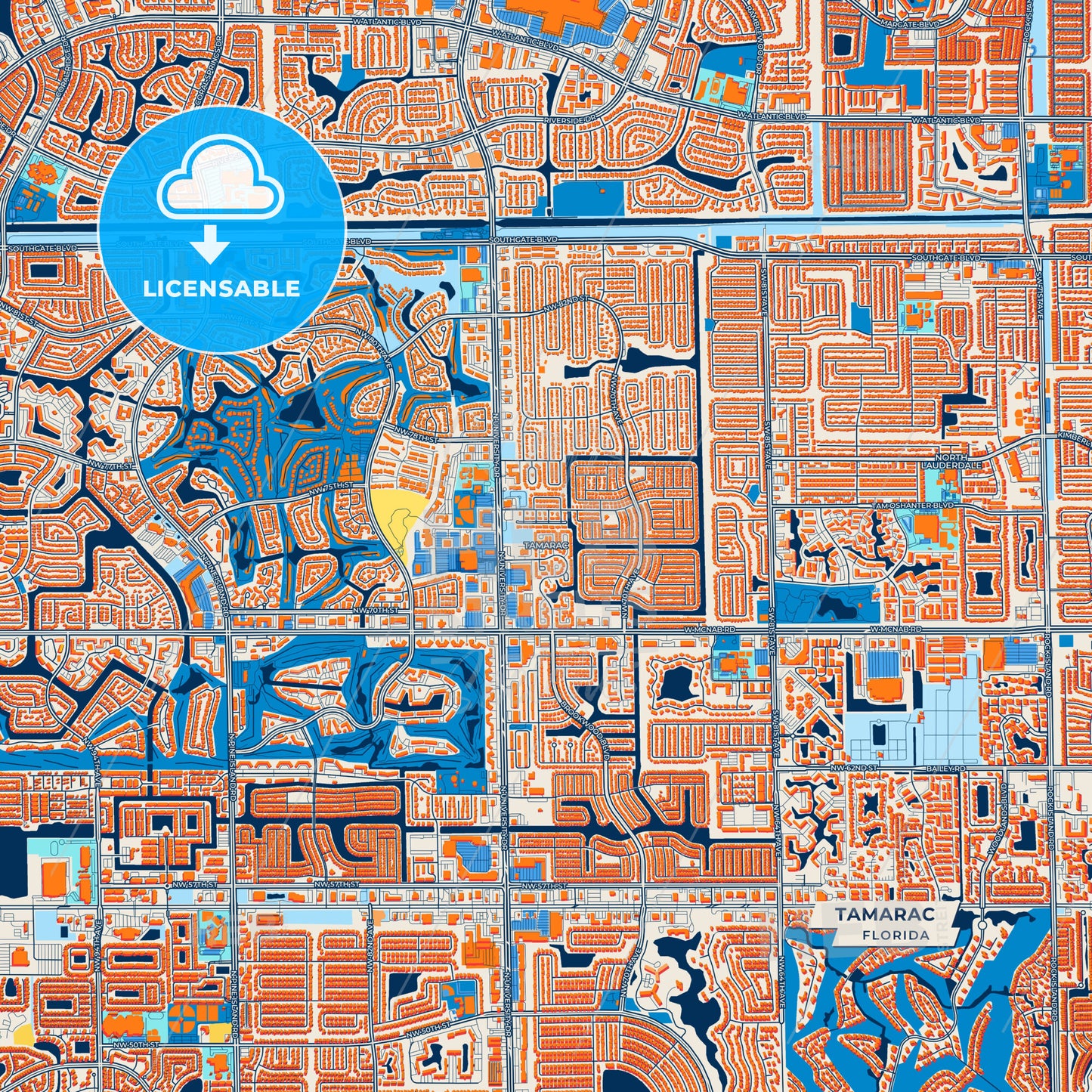 Canvas Print Template of Tamarac Street Map
