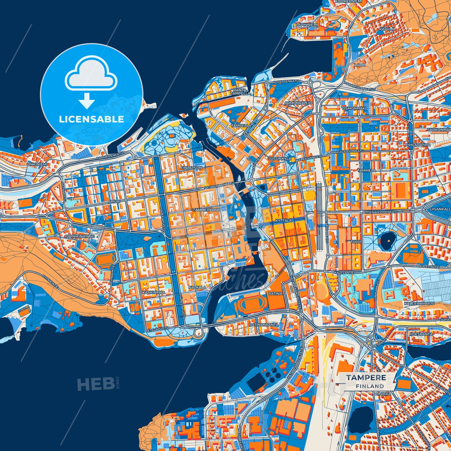 Canvas Print Template of Tampere Street Map