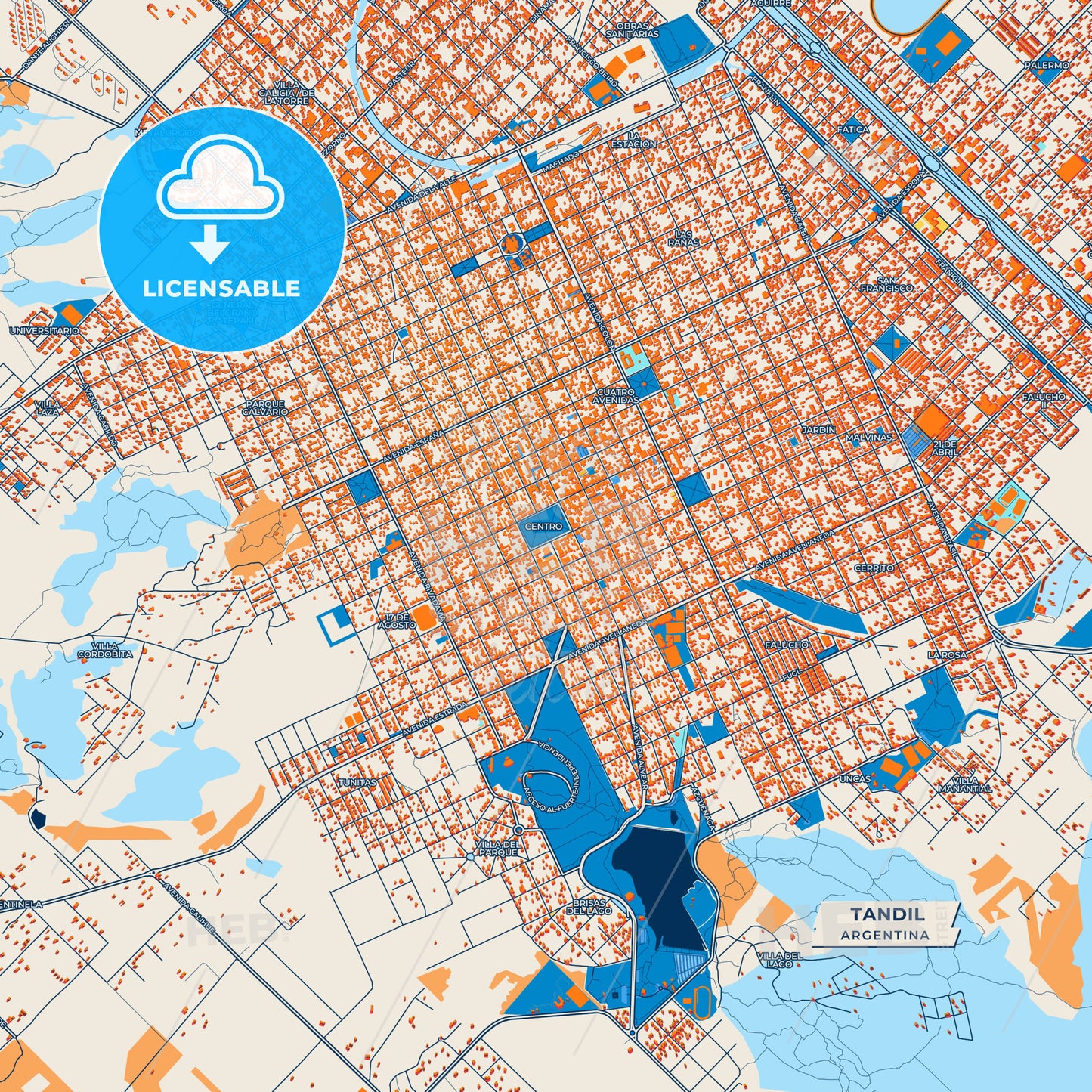Canvas Print Template of Tandil Street Map