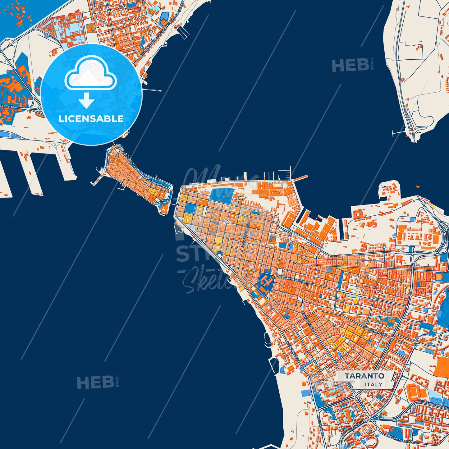 Canvas Print Template of Taranto Street Map